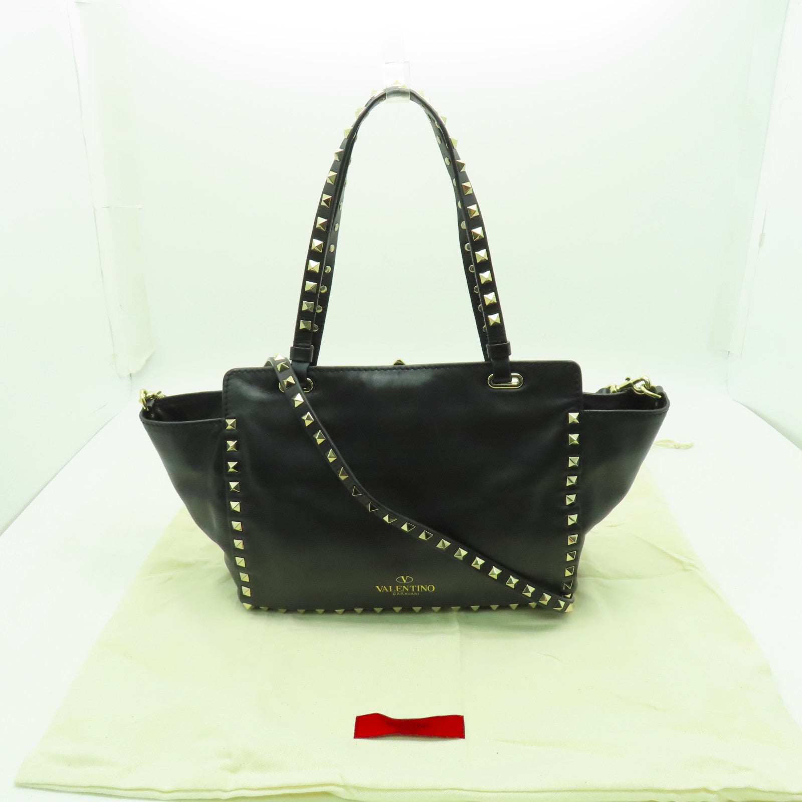 Valentino 牛皮皮革Tote Bag金扣手挽肩背兩用袋黑色