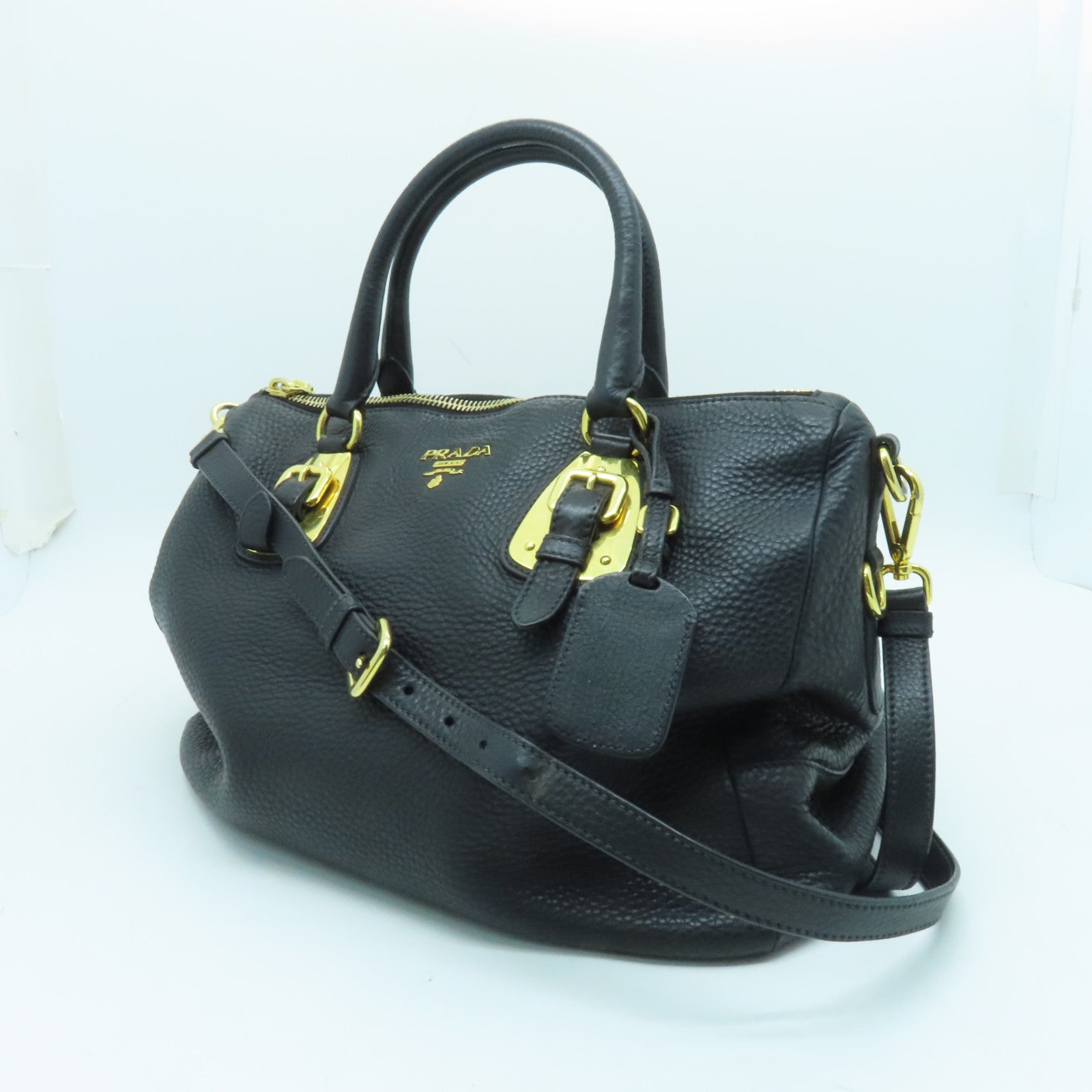 PRADA 牛皮皮革Shoulder Bag金扣肩背袋黑色