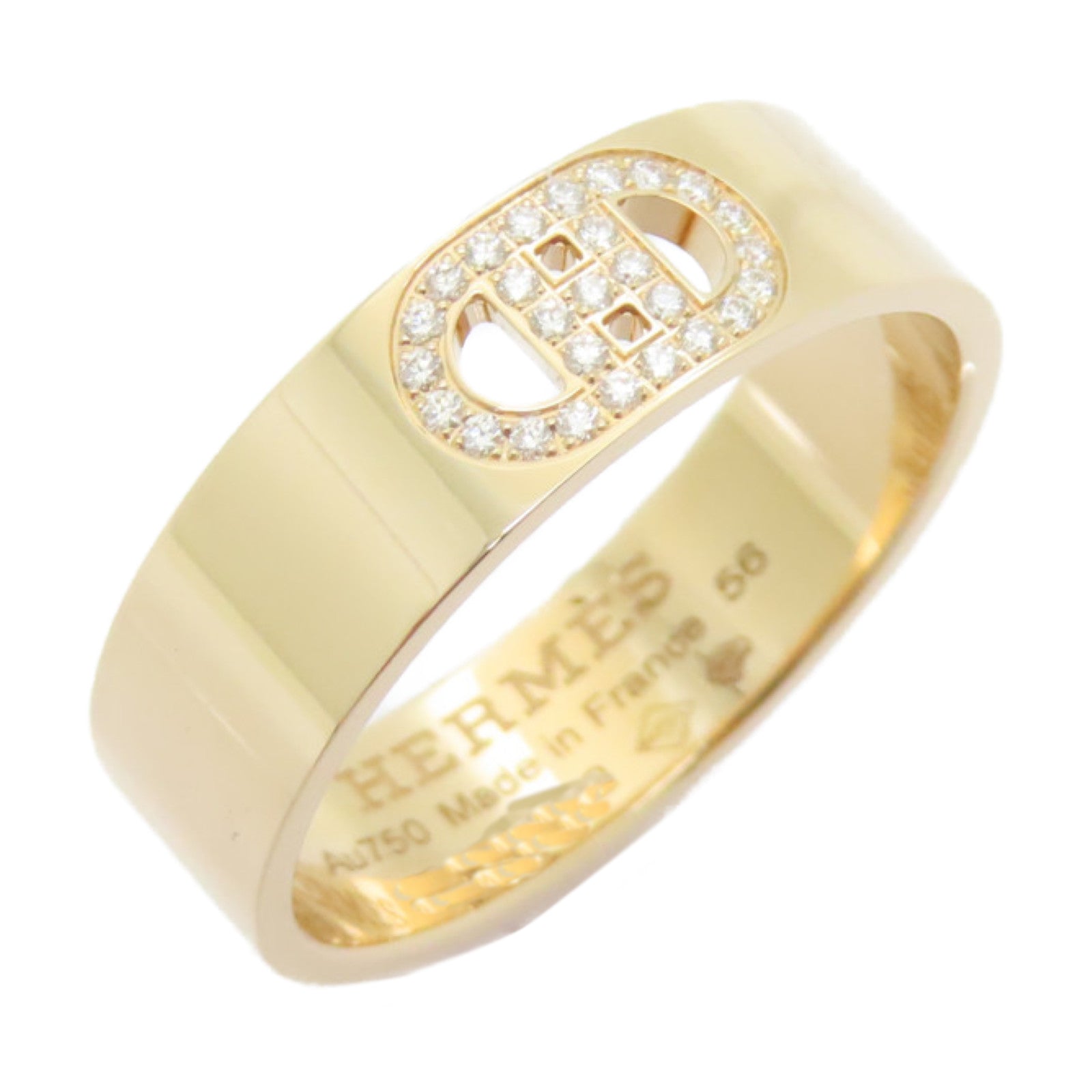 HERMES 18K玫瑰金H D Ancre Ring 0.07ct戒指US#7.5/Hermes#56
