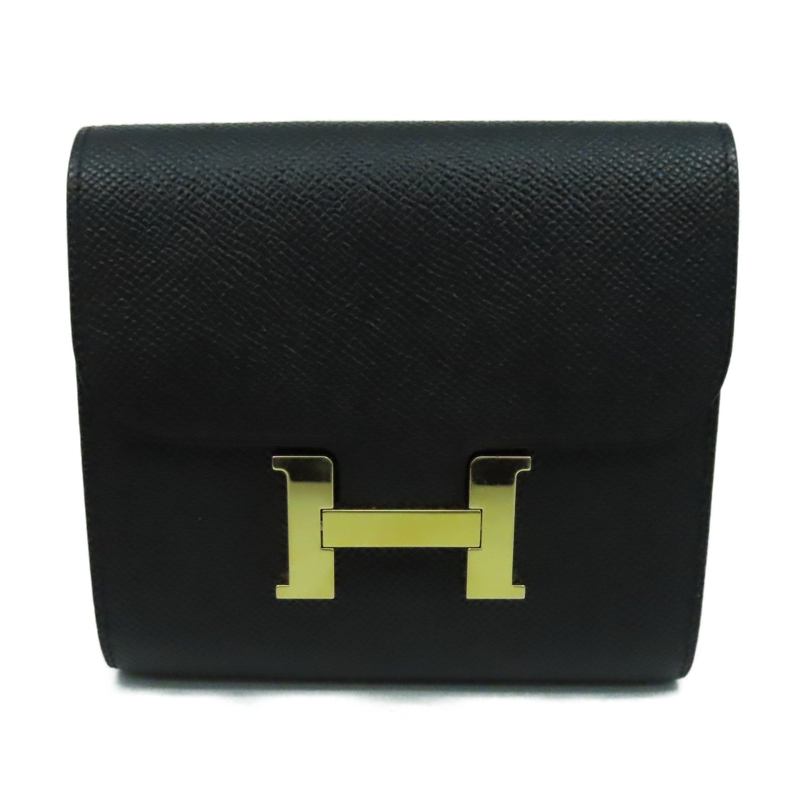 HERMES Epsom皮革Constance Wallet金扣短錢包Noir黑色