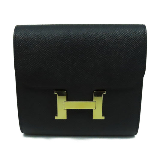 HERMES Epsom皮革Constance Wallet金扣短錢包Noir黑色