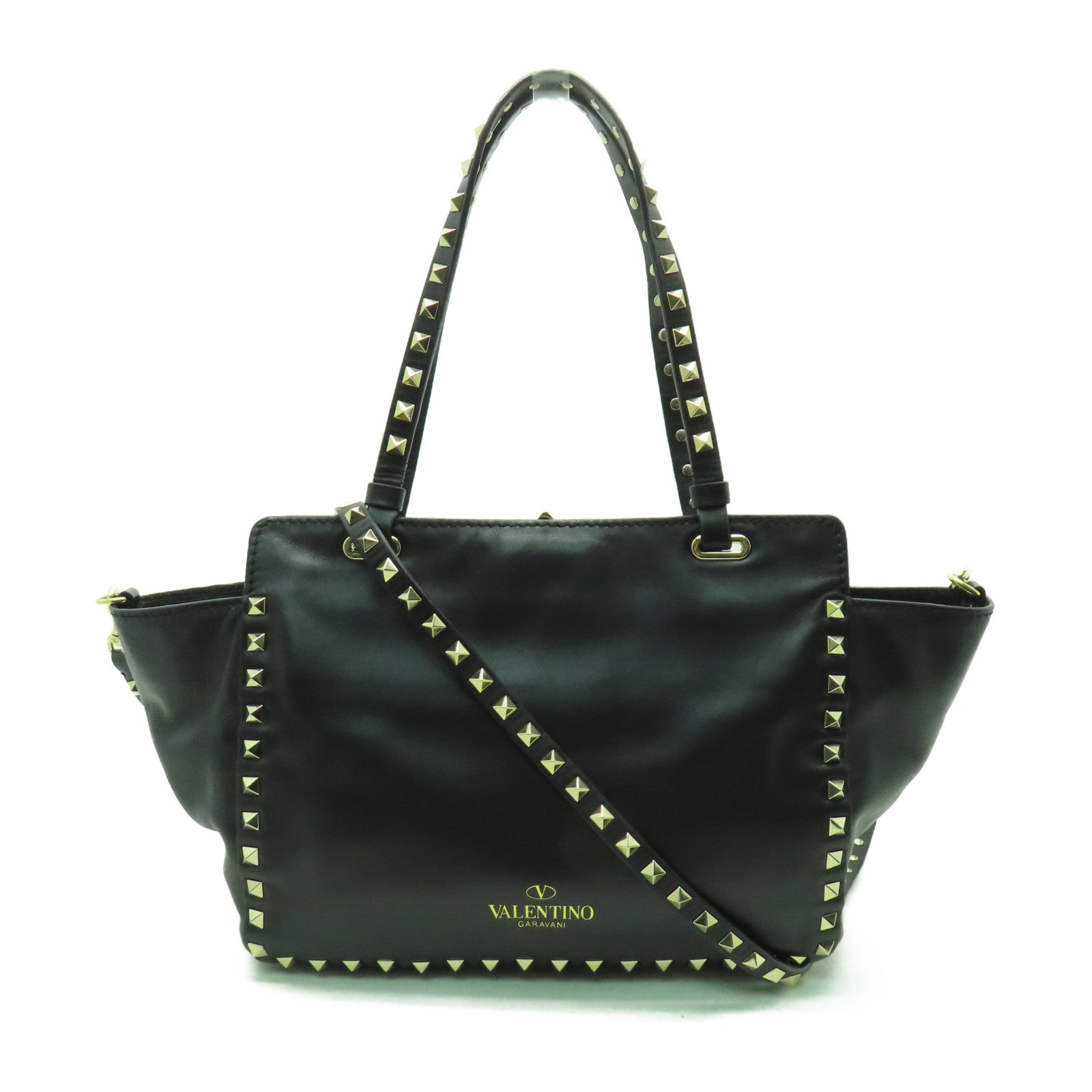 Valentino 牛皮皮革Tote Bag金扣手挽肩背兩用袋黑色