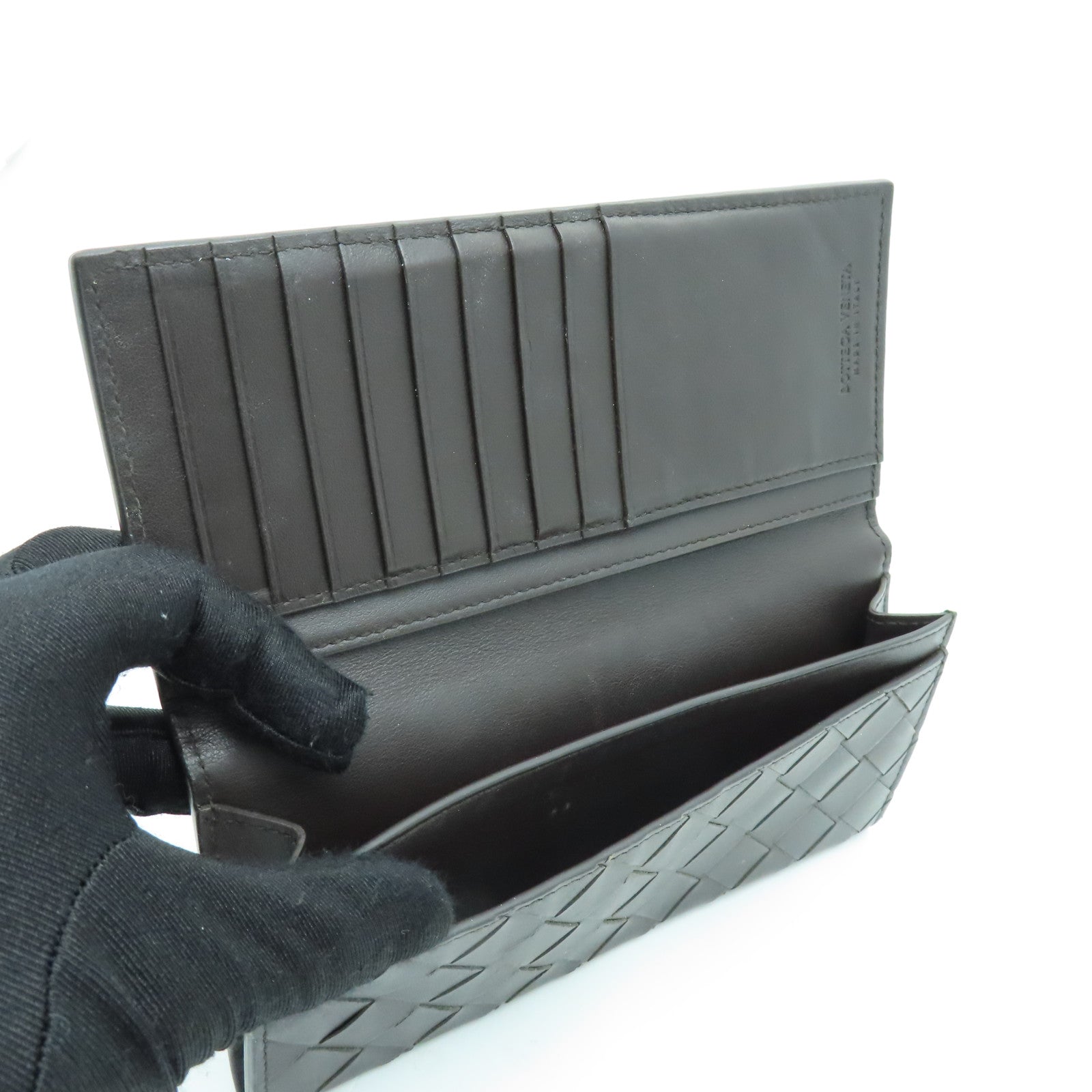 BOTTEGA VENETA Textured Leather Long Wallet Brown