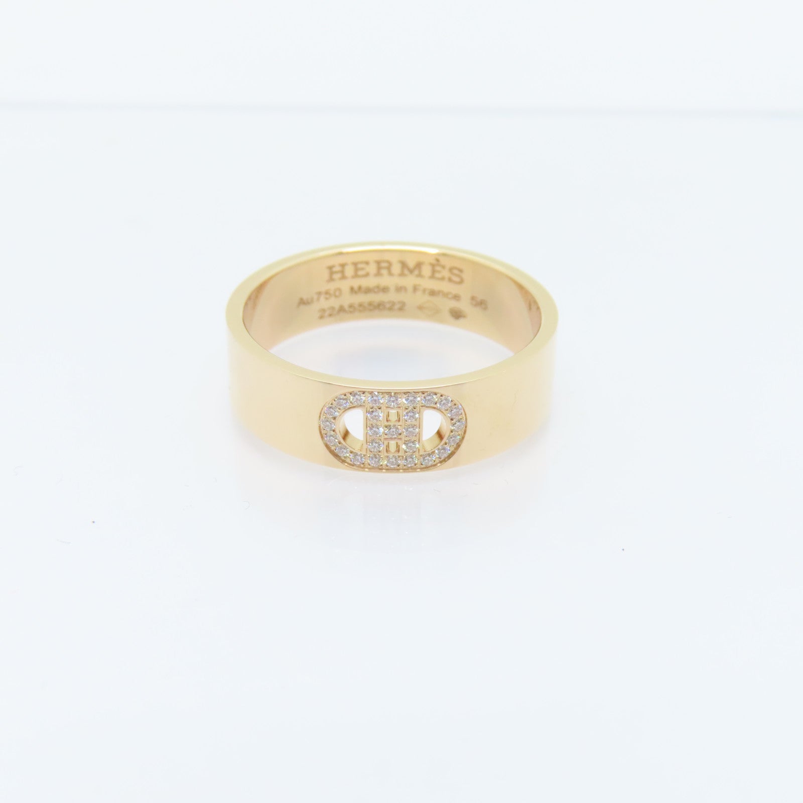 HERMES 18K玫瑰金H D Ancre Ring 0.07ct戒指US#7.5/Hermes#56