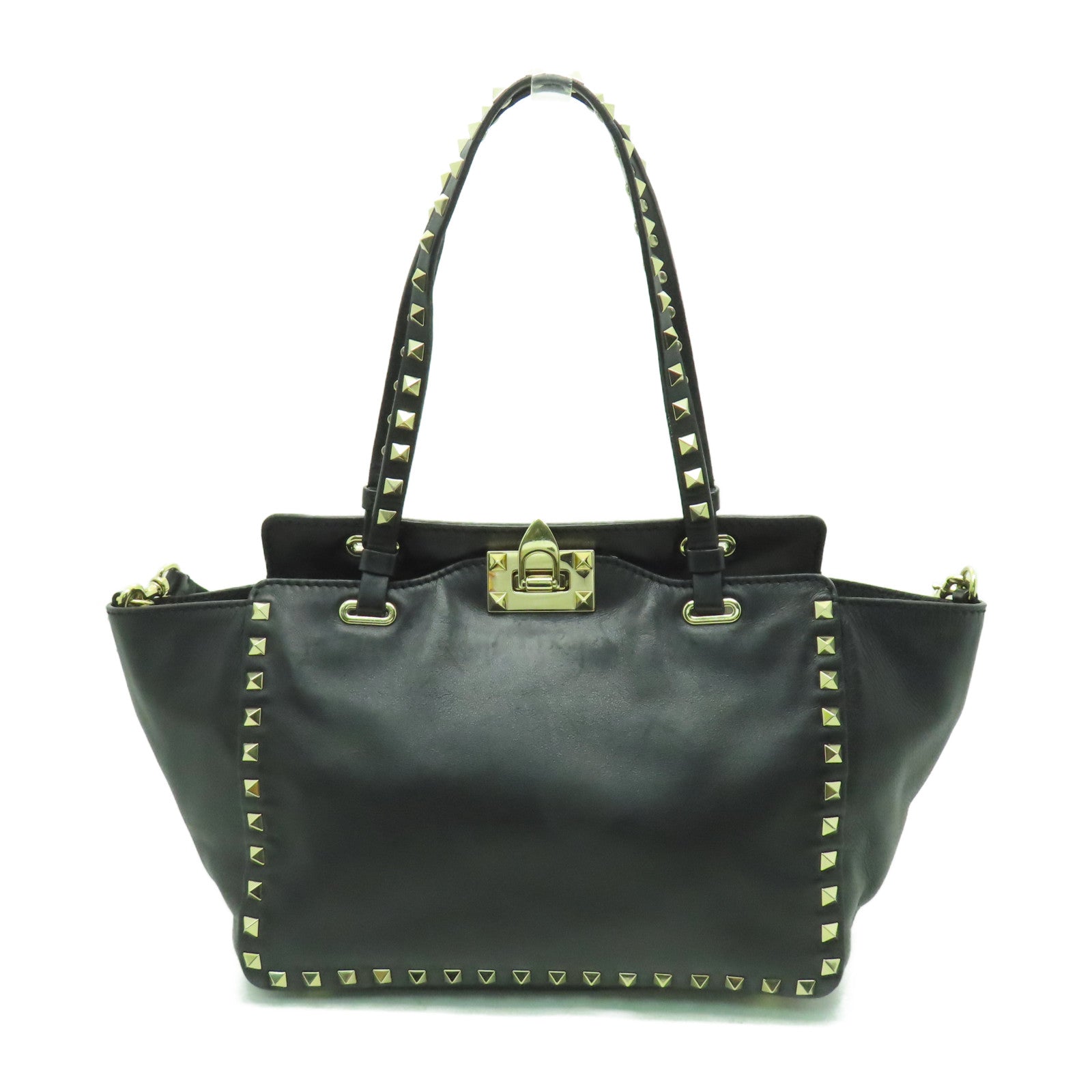 Valentino 牛皮皮革Tote Bag金扣手挽肩背兩用袋黑色