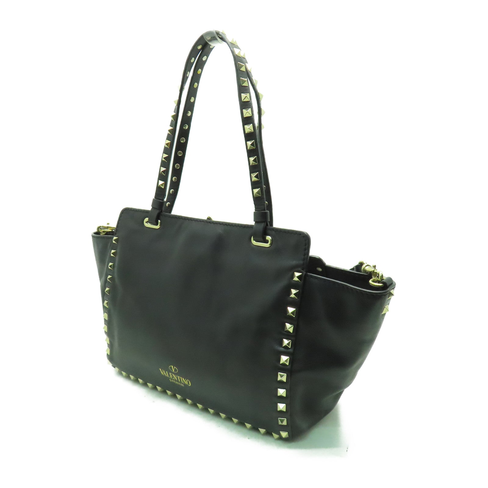 Valentino 牛皮皮革Tote Bag金扣手挽肩背兩用袋黑色