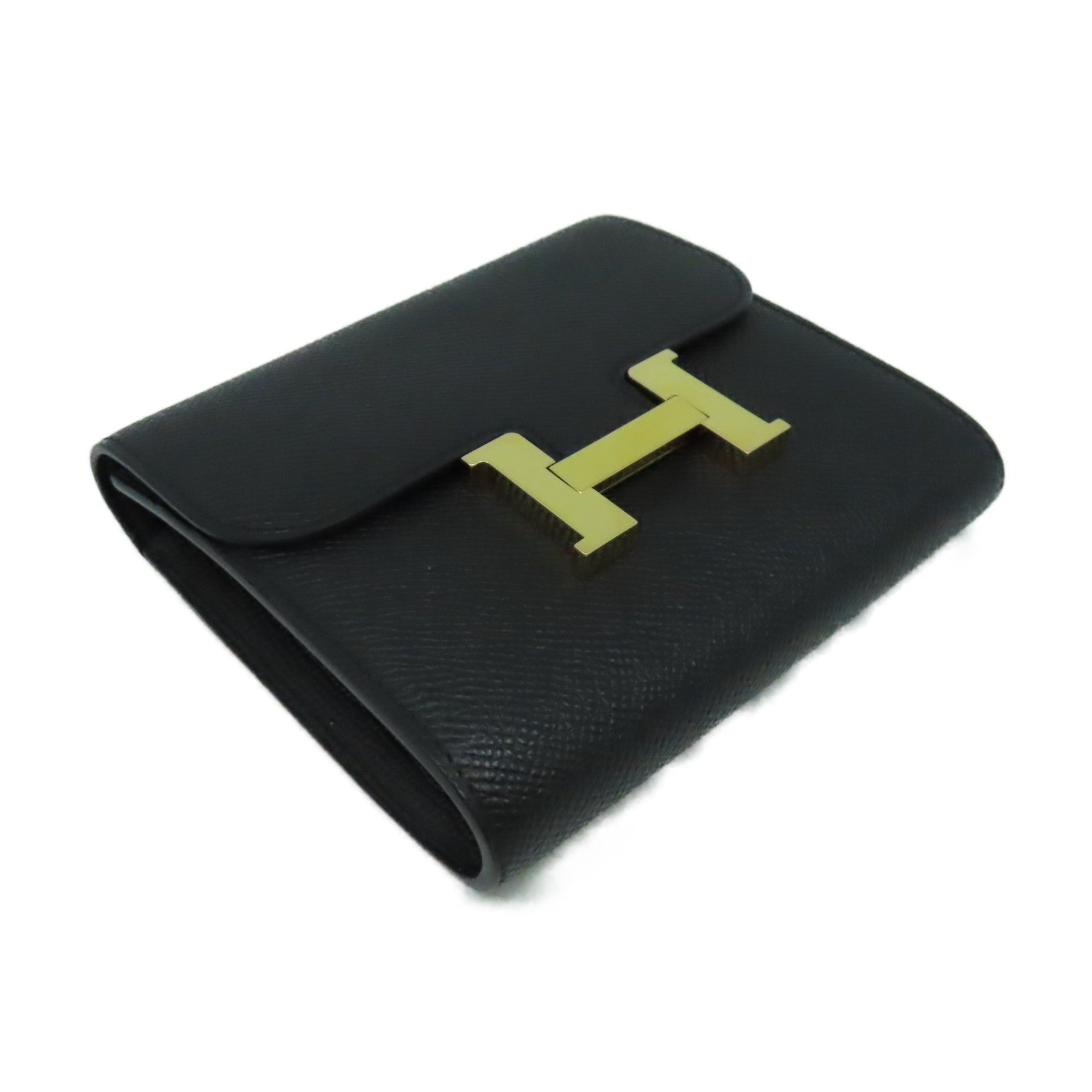 HERMES Epsom皮革Constance Wallet金扣短錢包Noir黑色