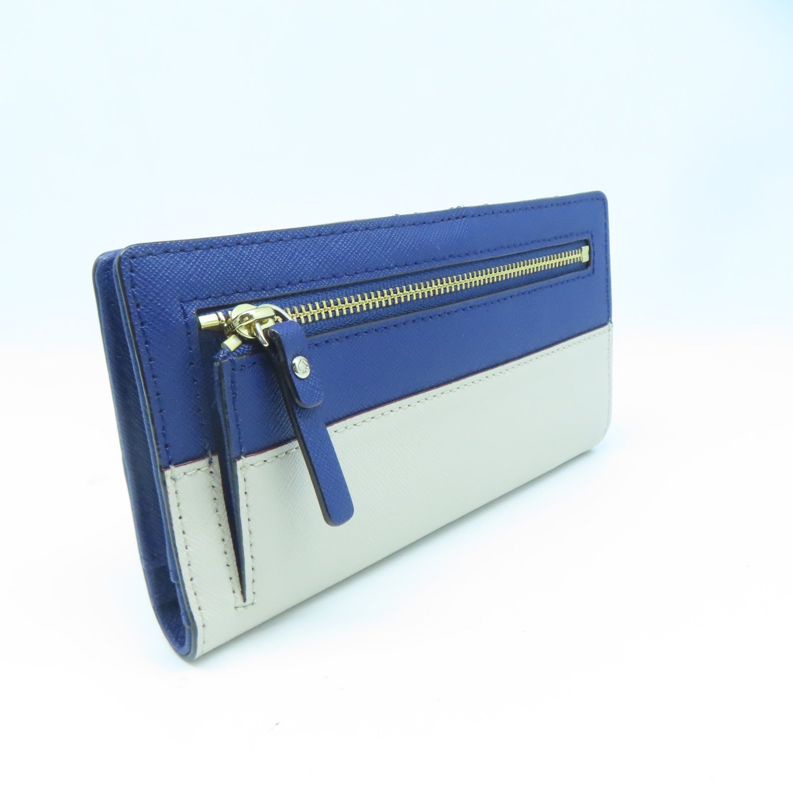 Kate Spade 牛皮皮革Long Wallet金扣長錢包藍色/白色