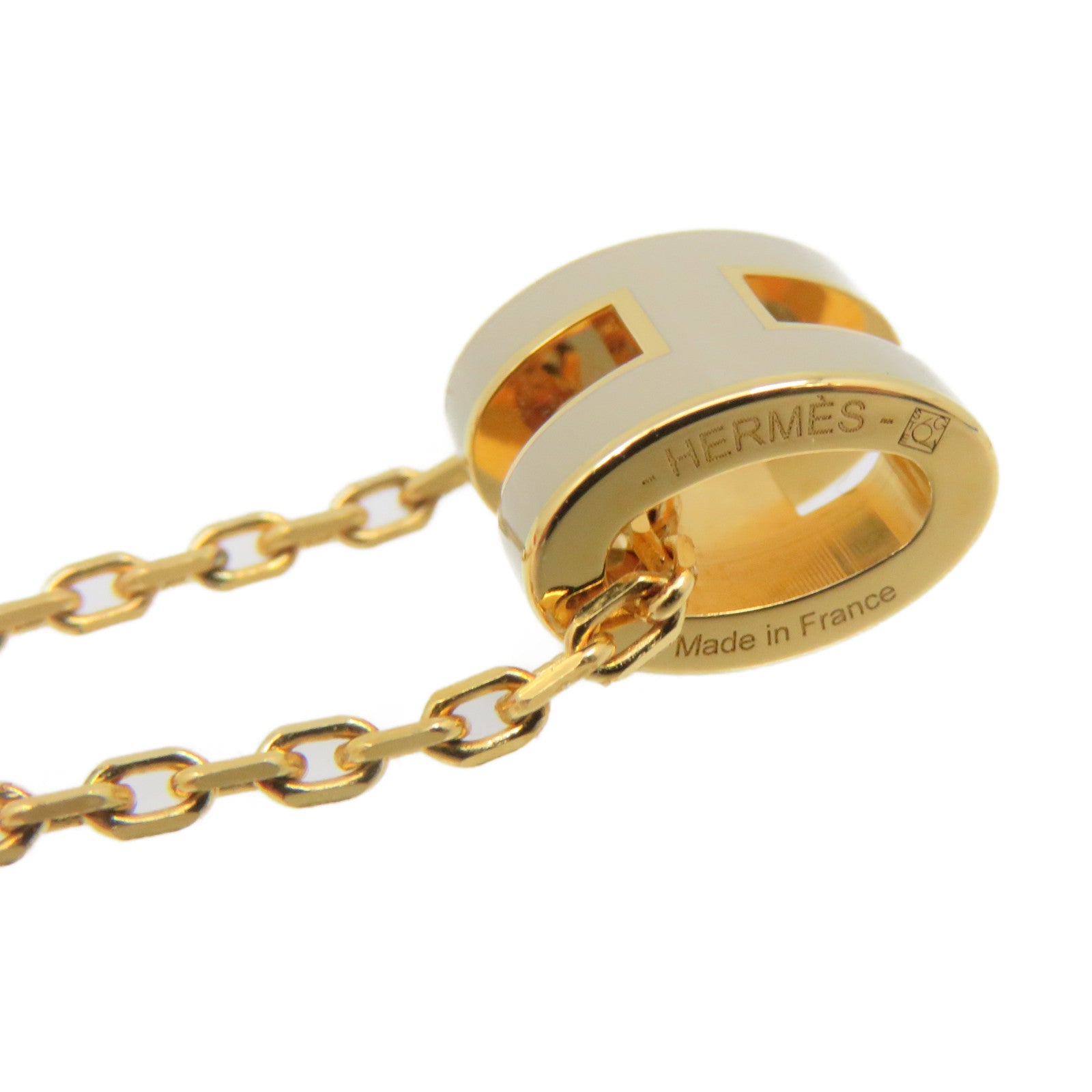 HERMES Metal Mini Pop H Necklace Chai Grey/Gold