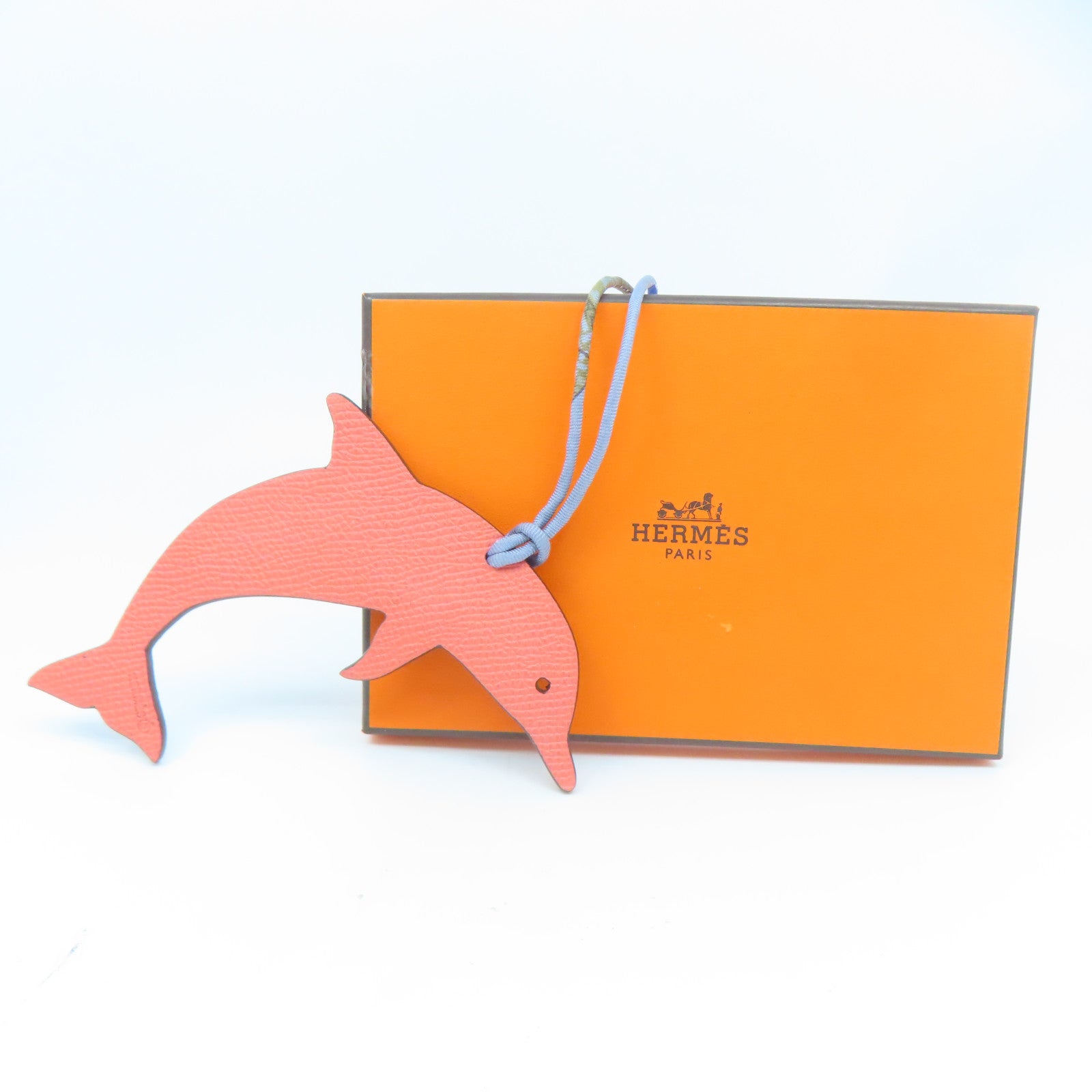 HERMES Epsom皮革Petit H Dolphin Charm掛飾粉紅色/藍色