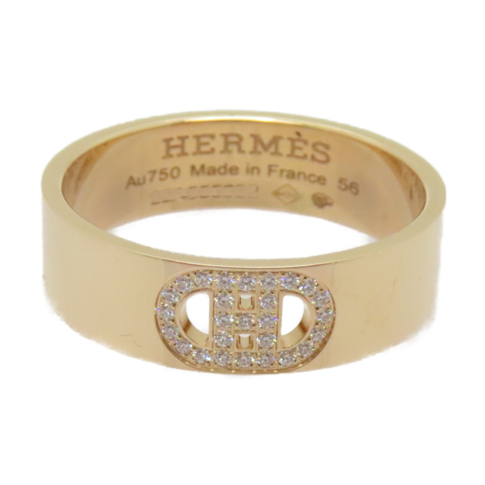 HERMES 18K玫瑰金H D Ancre Ring 0.07ct戒指US#7.5/Hermes#56