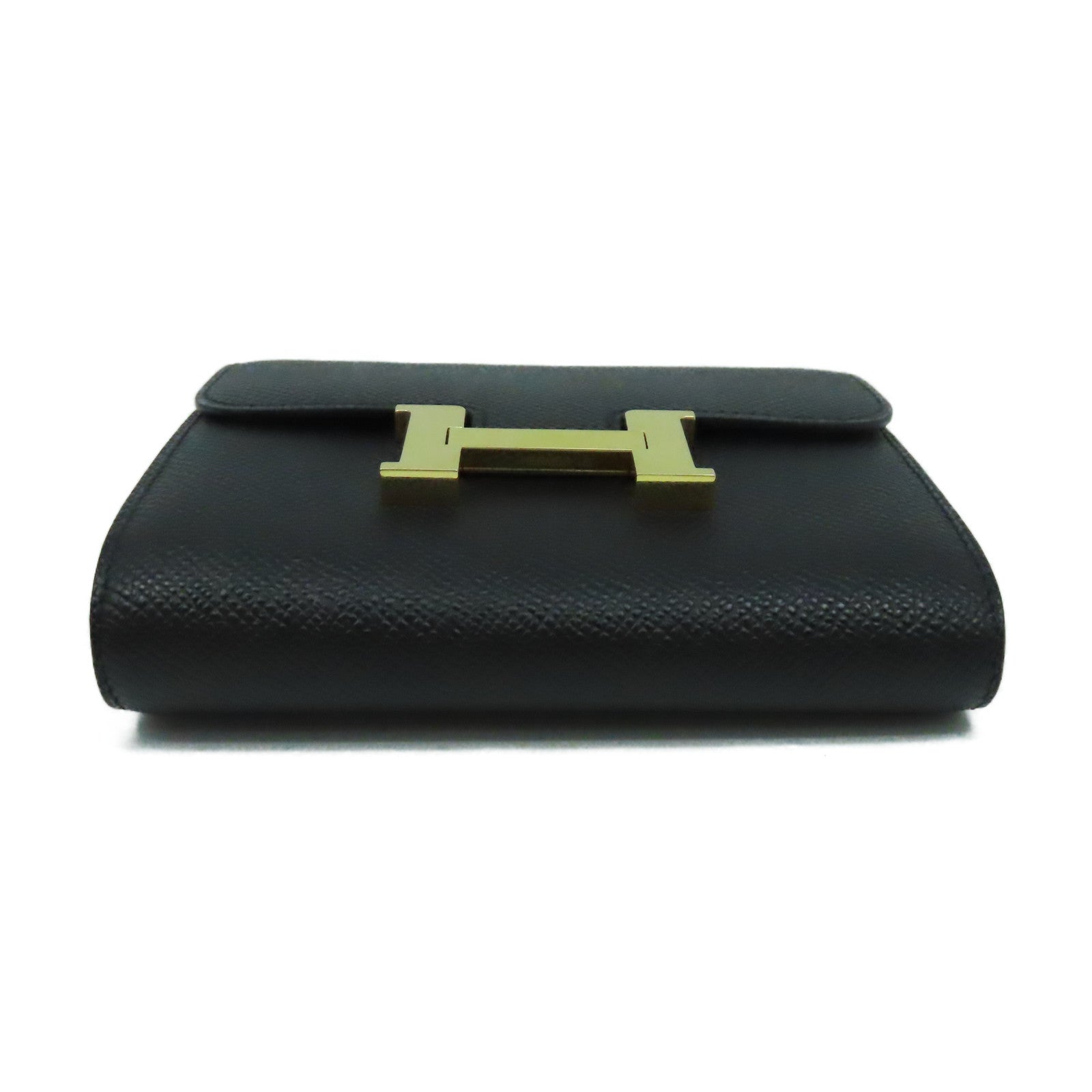 HERMES Epsom皮革Constance Wallet金扣短錢包Noir黑色