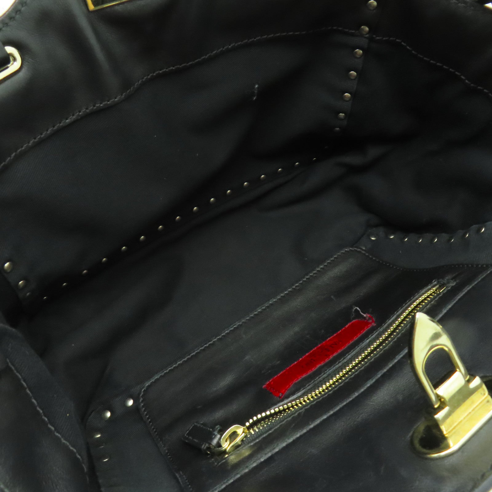 Valentino 牛皮皮革Tote Bag金扣手挽肩背兩用袋黑色