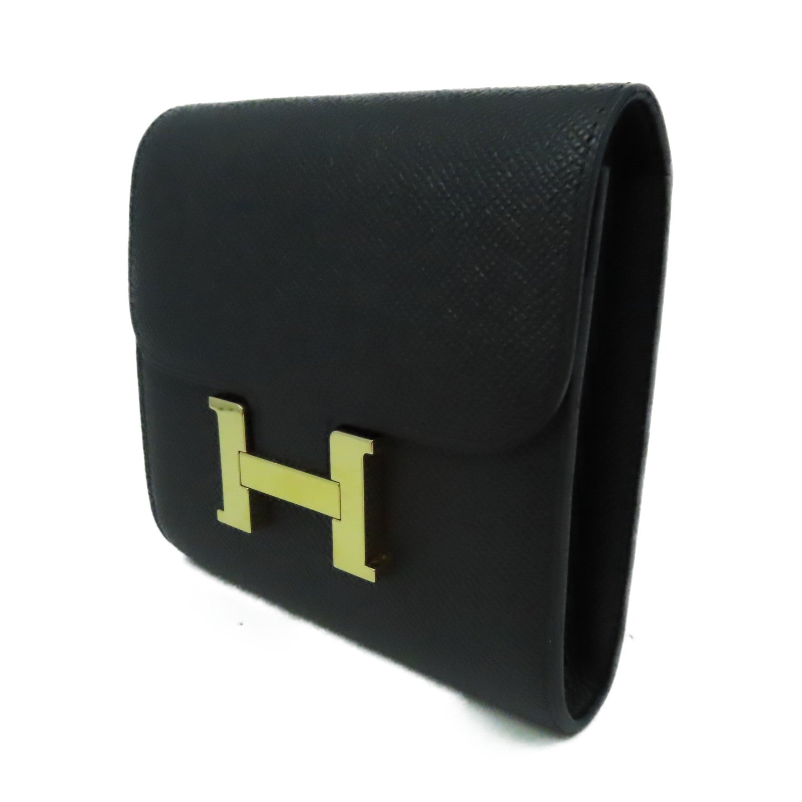HERMES Epsom皮革Constance Wallet金扣短錢包Noir黑色
