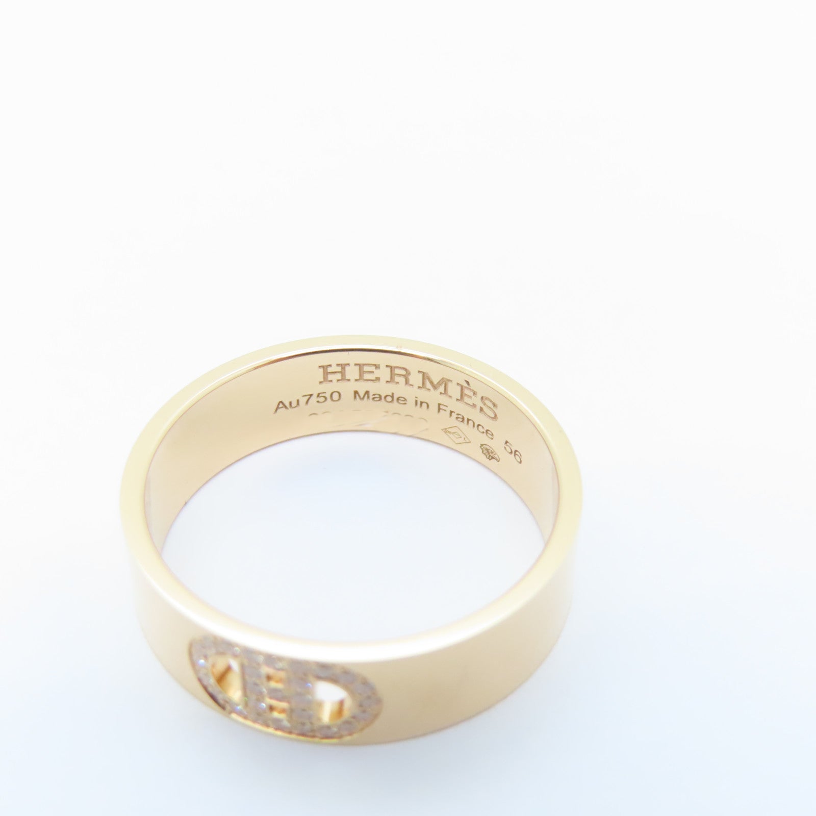 HERMES 18K玫瑰金H D Ancre Ring 0.07ct戒指US#7.5/Hermes#56