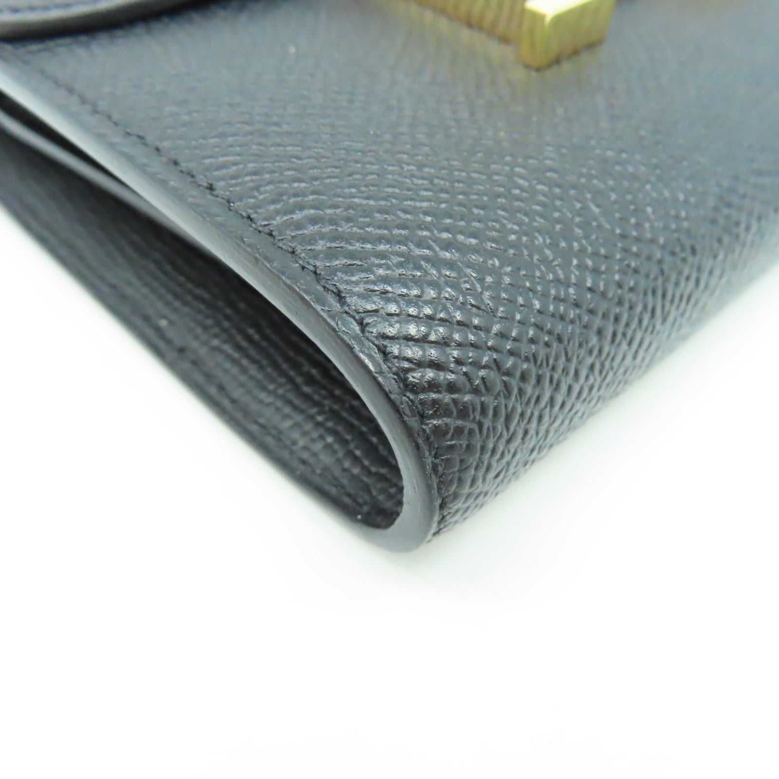 HERMES Epsom皮革Constance Wallet金扣短錢包Noir黑色