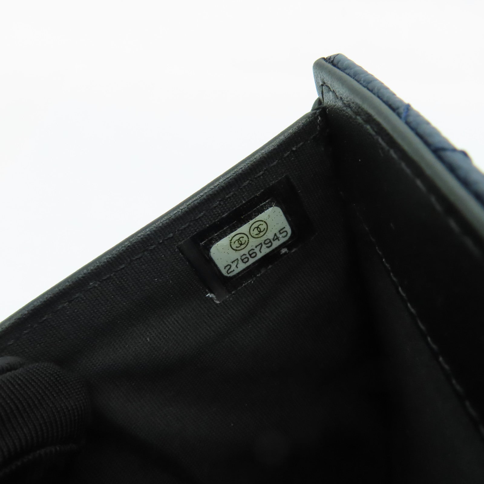 CHANEL 菱格Caviar皮革Wallet金扣錢包深藍色