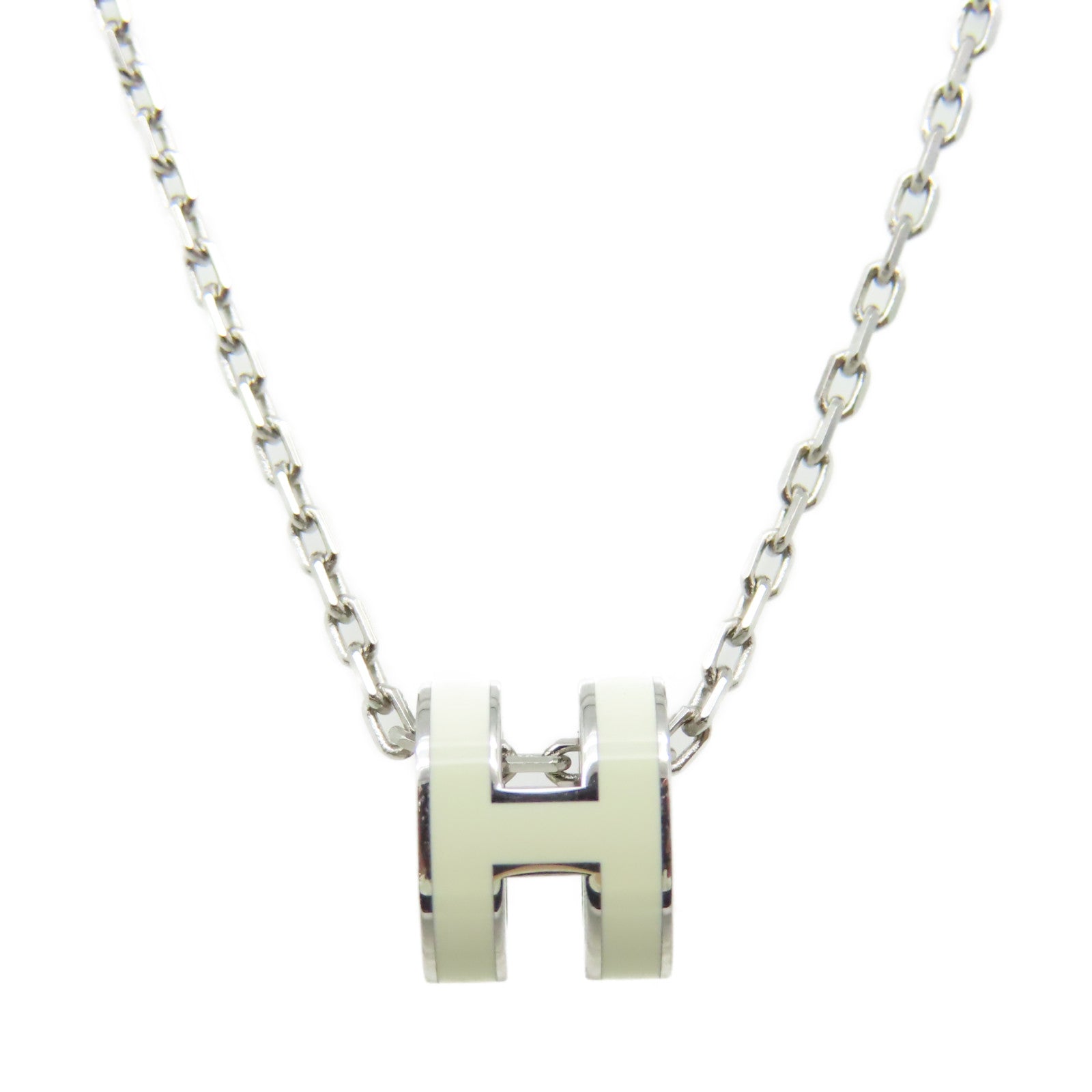 HERMES 金屬Mini Pop H Necklace項鏈白色/銀色
