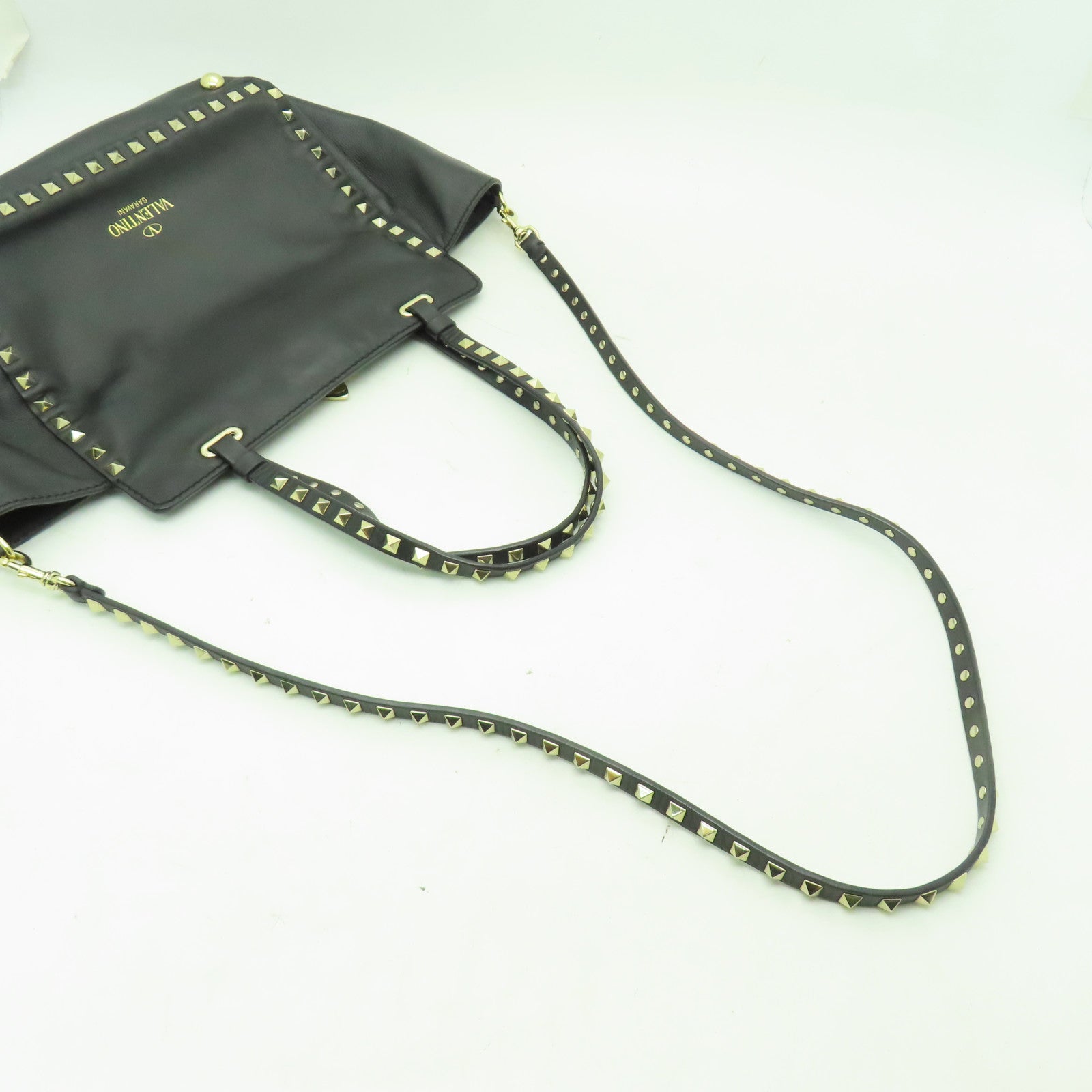 Valentino 牛皮皮革Tote Bag金扣手挽肩背兩用袋黑色