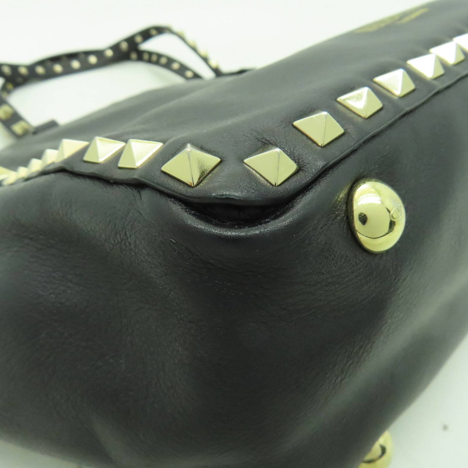 Valentino 牛皮皮革Tote Bag金扣手挽肩背兩用袋黑色