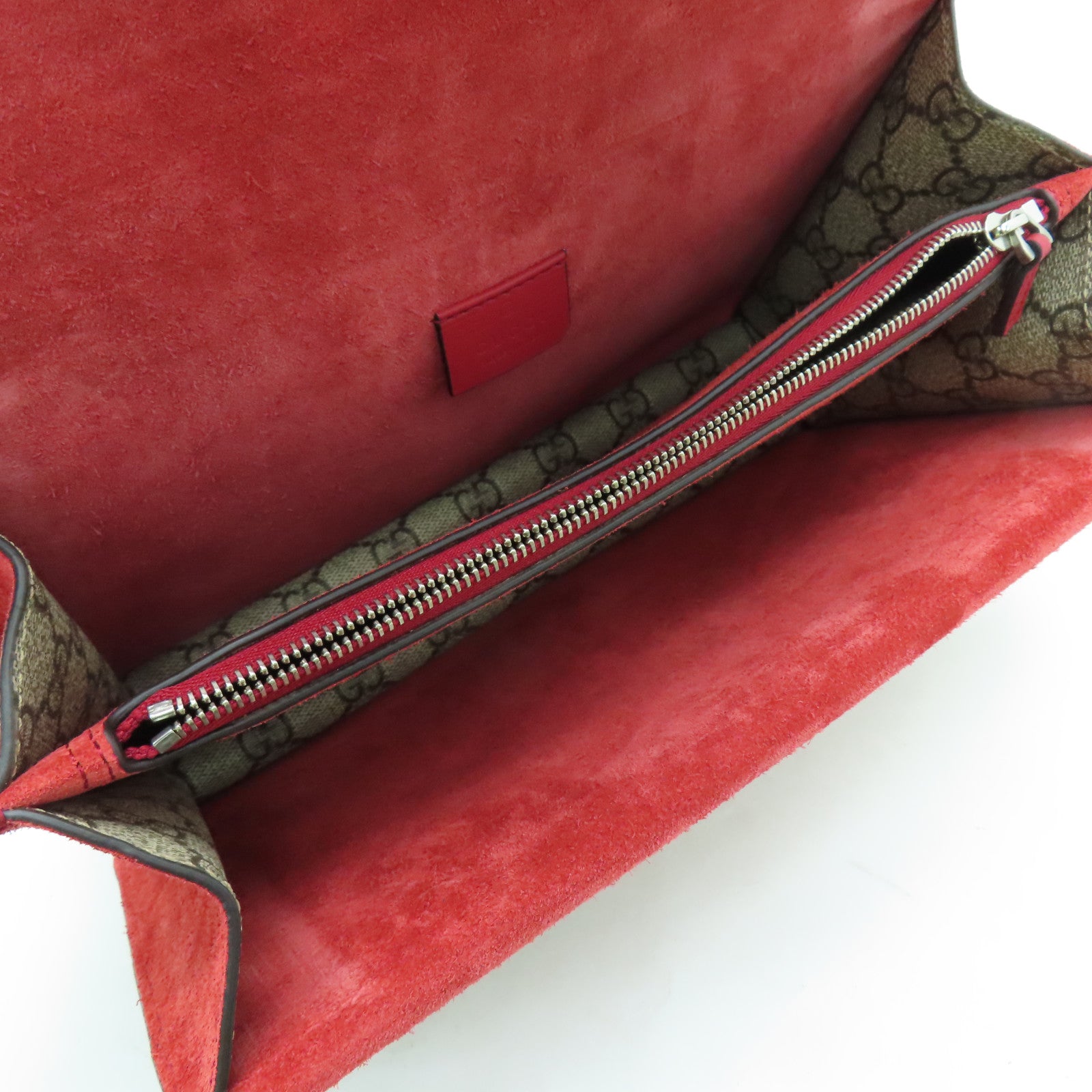 GUCCI 塗層帆布/麂皮皮革Chain Shoulder銀扣鏈帶肩背袋啡色/紅色
