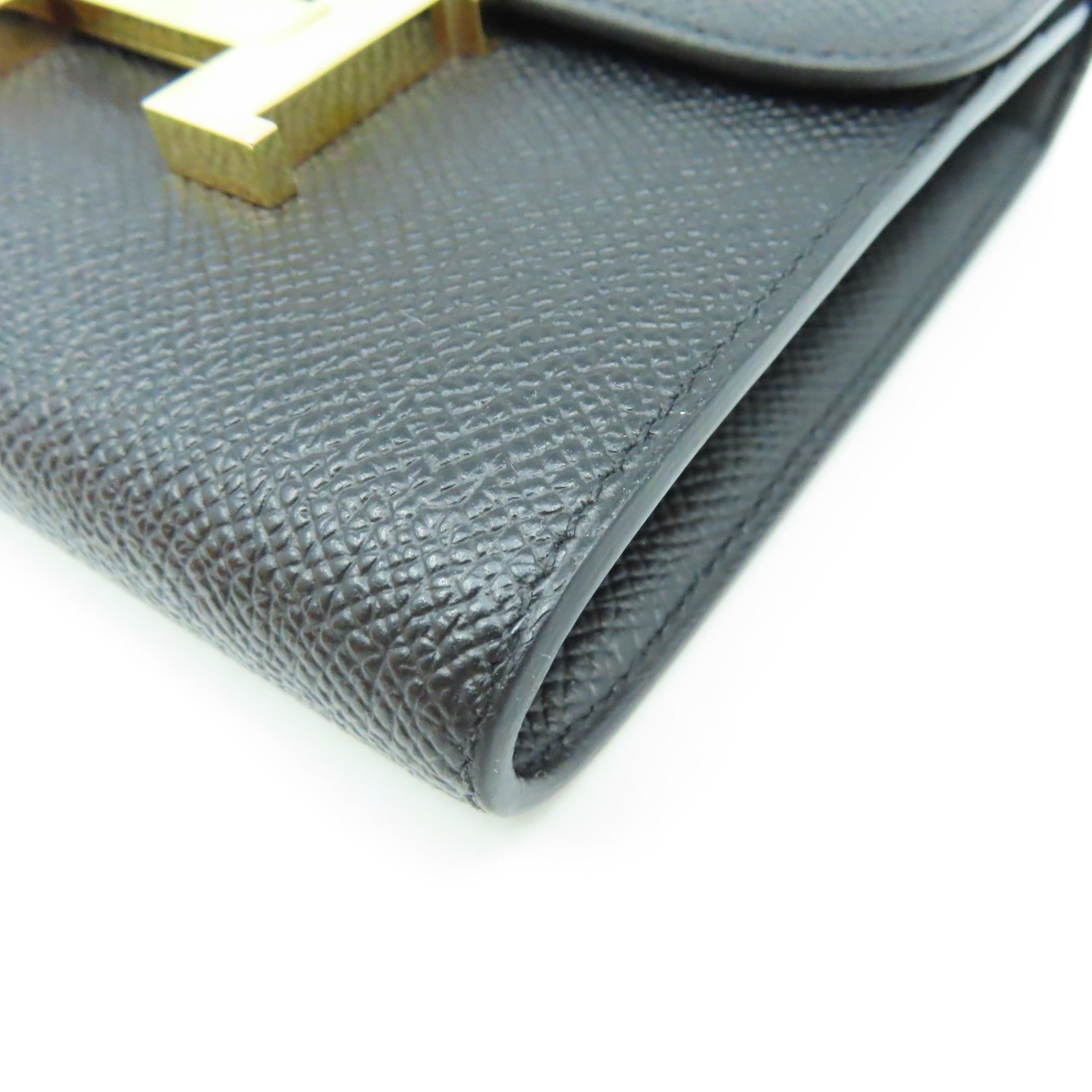 HERMES Epsom皮革Constance Wallet金扣短錢包Noir黑色