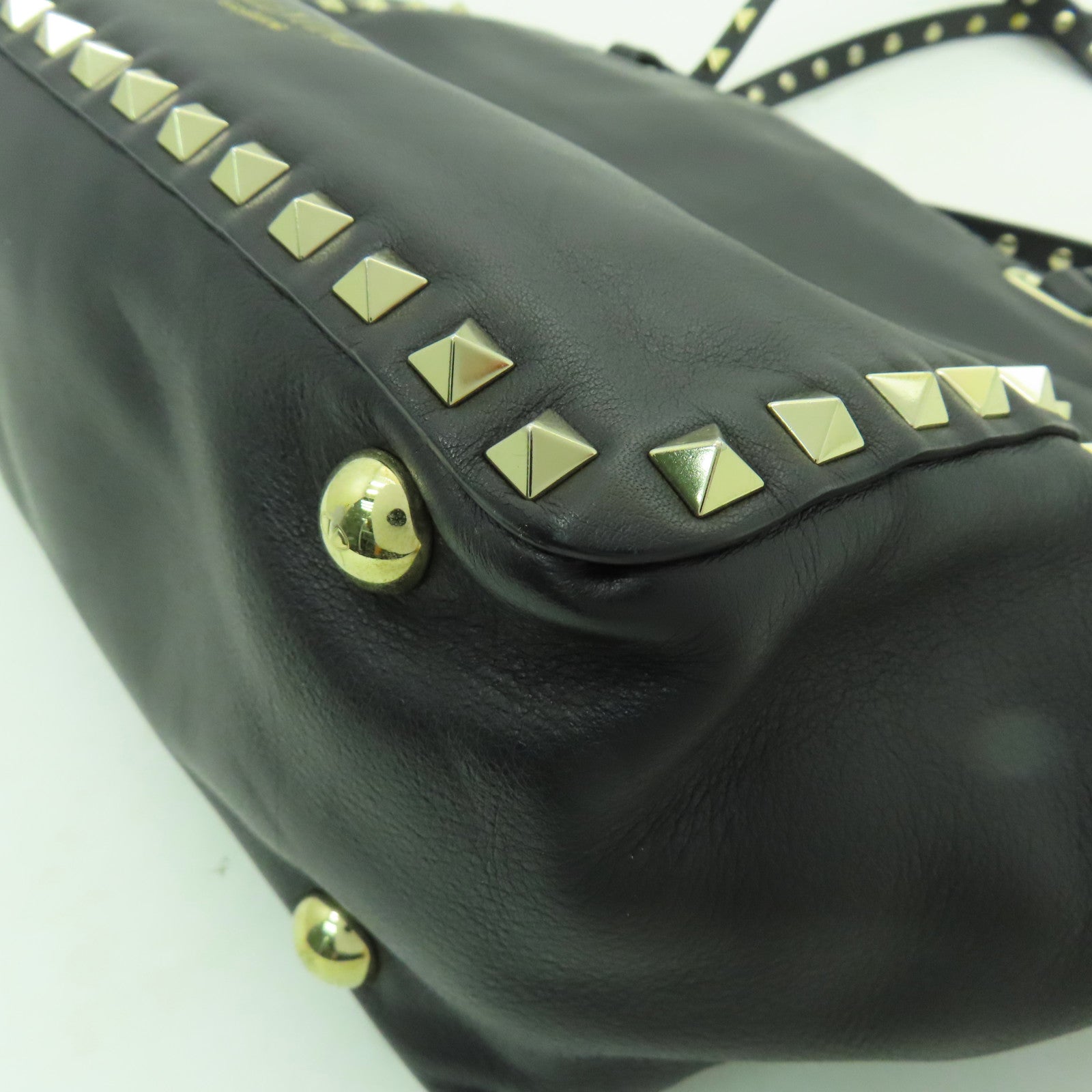 Valentino 牛皮皮革Tote Bag金扣手挽肩背兩用袋黑色