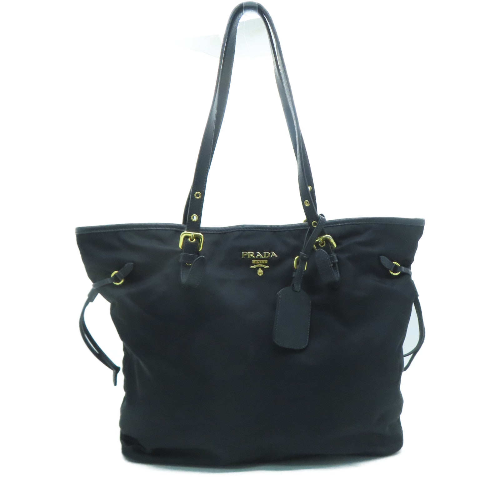 PRADA 尼龙Tote Bag金扣手挽肩背两用袋黑色