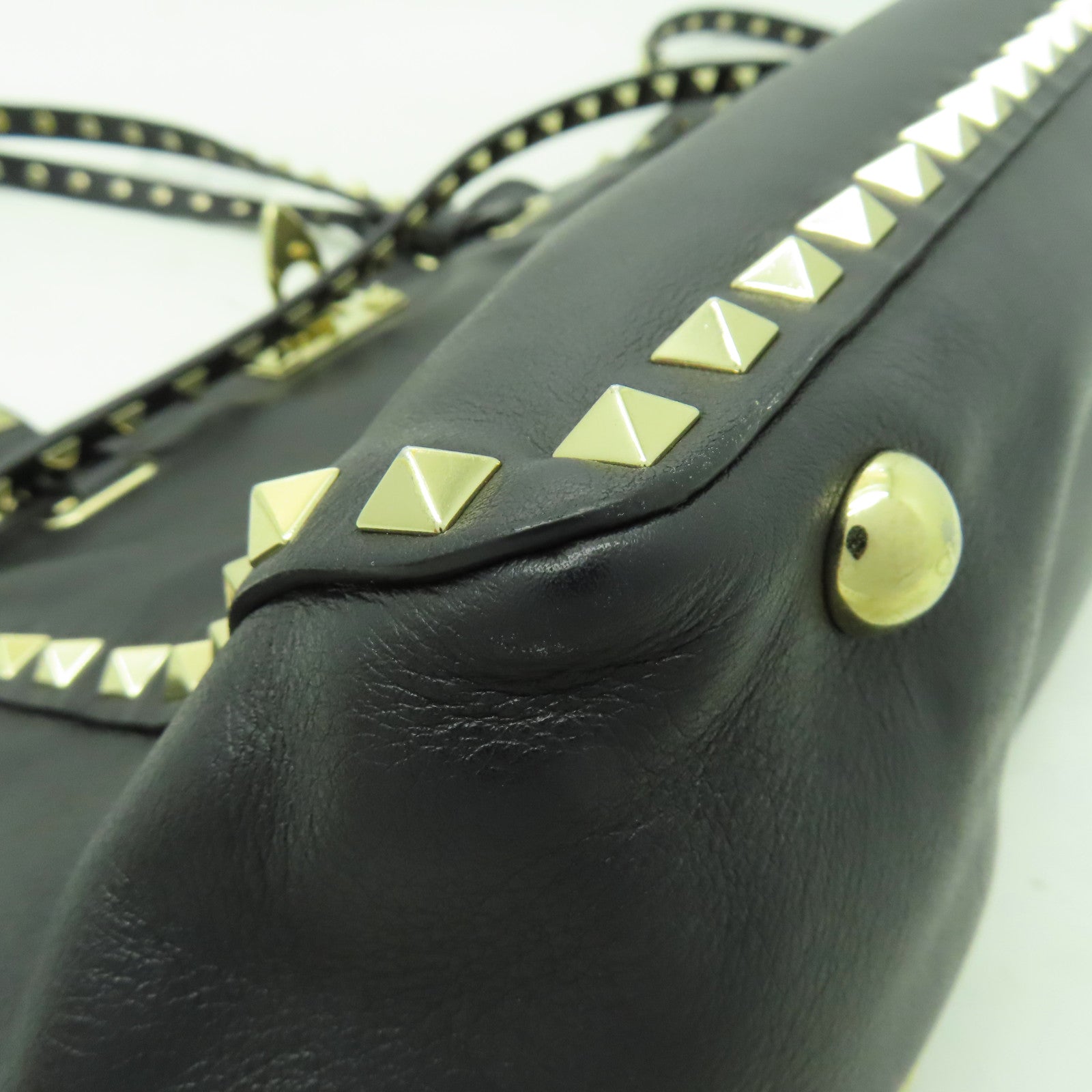 Valentino 牛皮皮革Tote Bag金扣手挽肩背兩用袋黑色