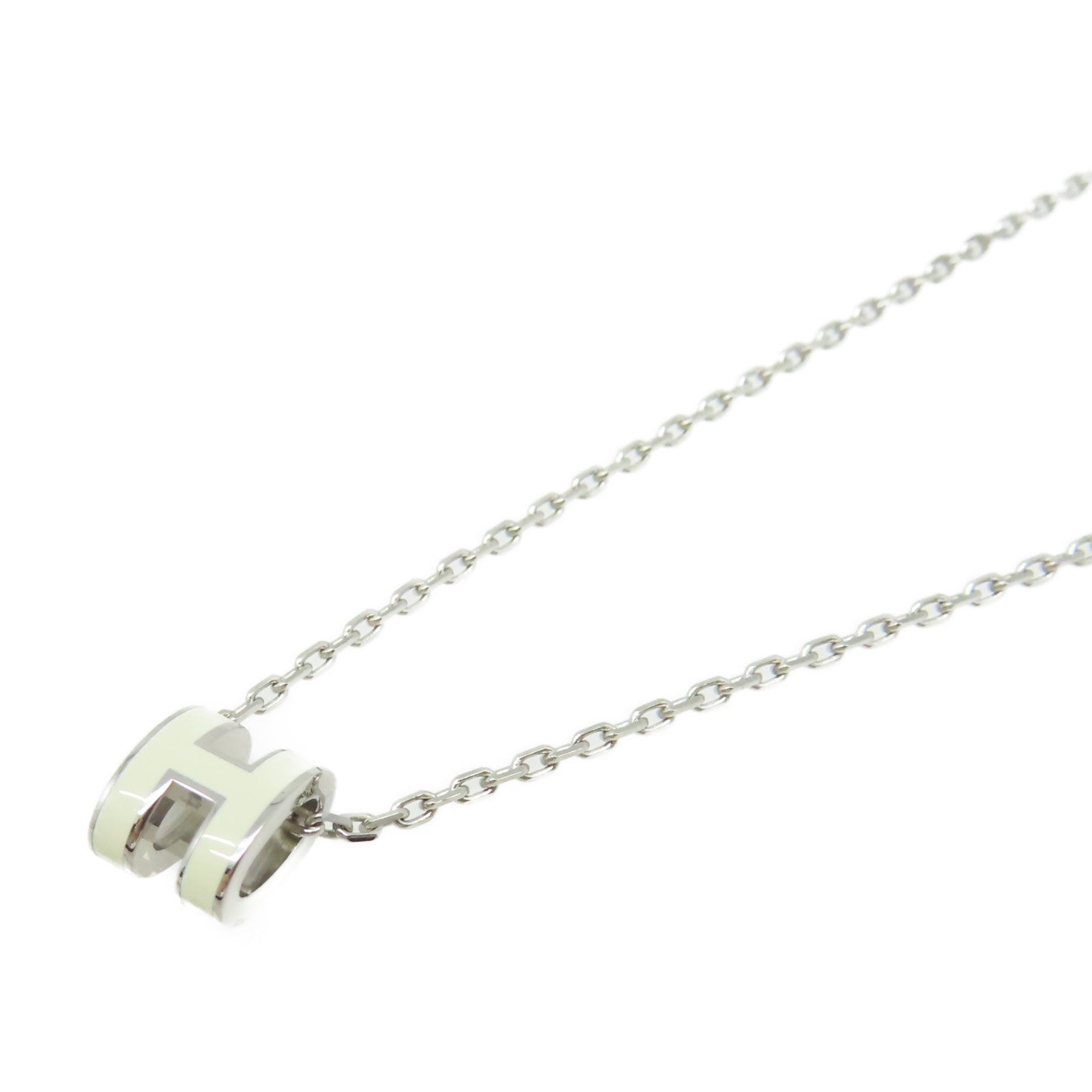 HERMES 金屬Mini Pop H Necklace項鏈白色/銀色