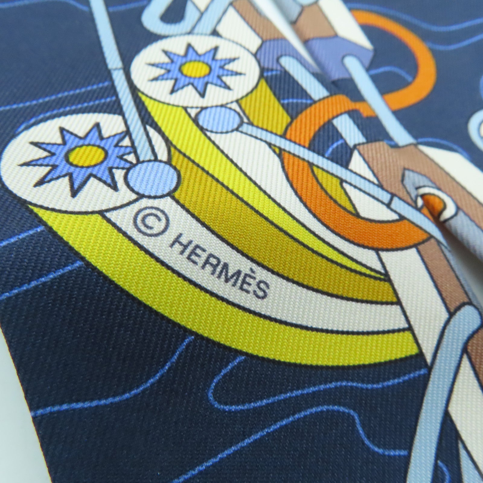 HERMES 丝质Twilly丝巾深蓝色