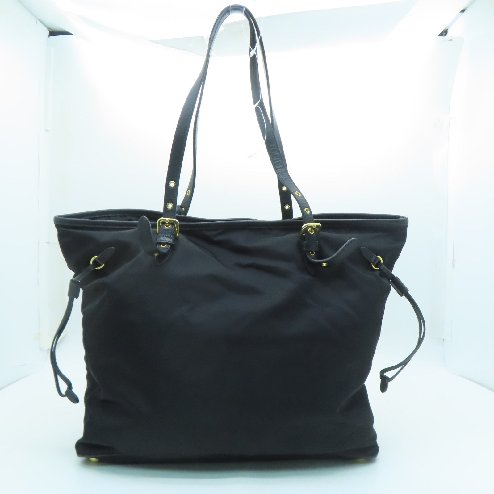 PRADA 尼龙Tote Bag金扣手挽肩背两用袋黑色