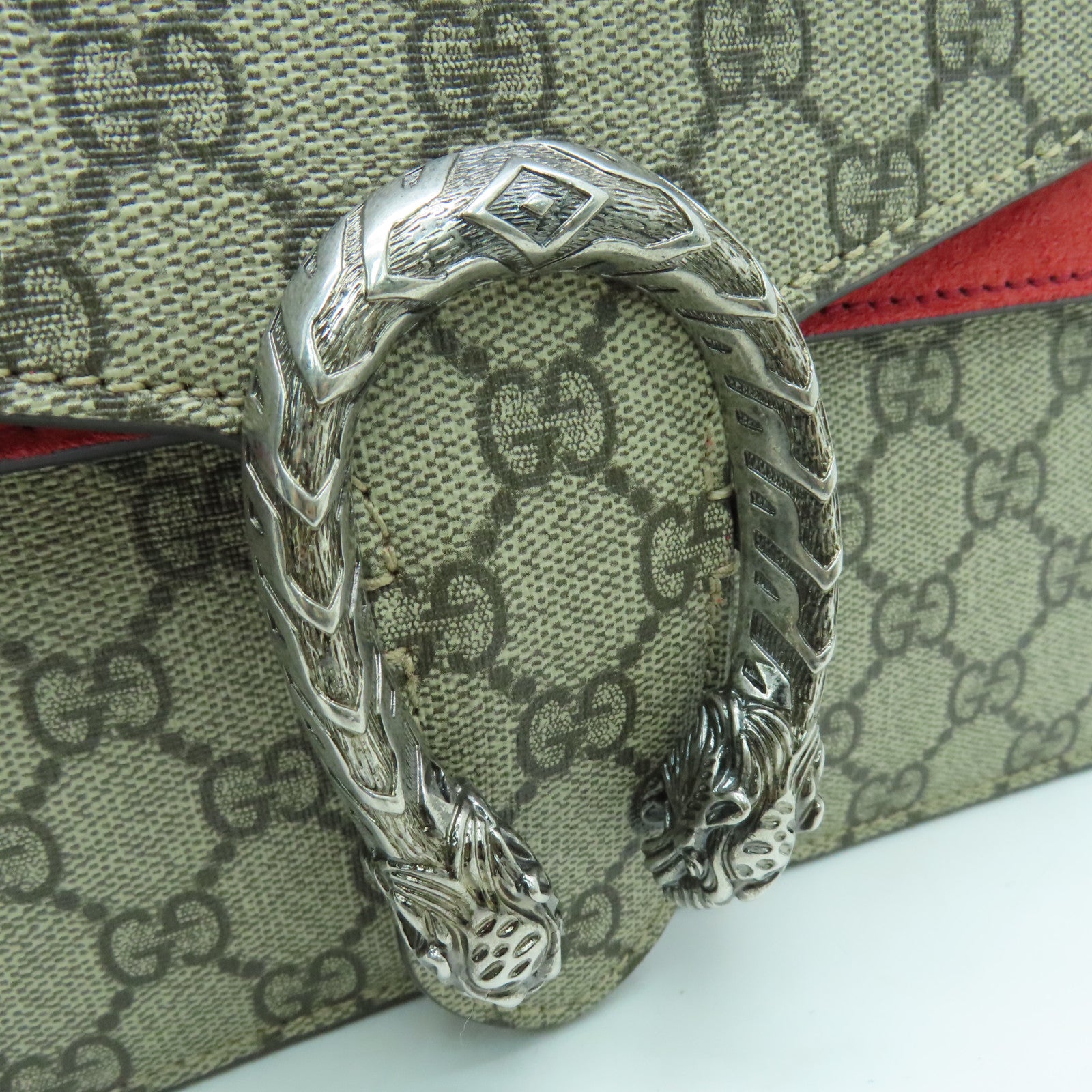 GUCCI 塗層帆布/麂皮皮革Chain Shoulder銀扣鏈帶肩背袋啡色/紅色