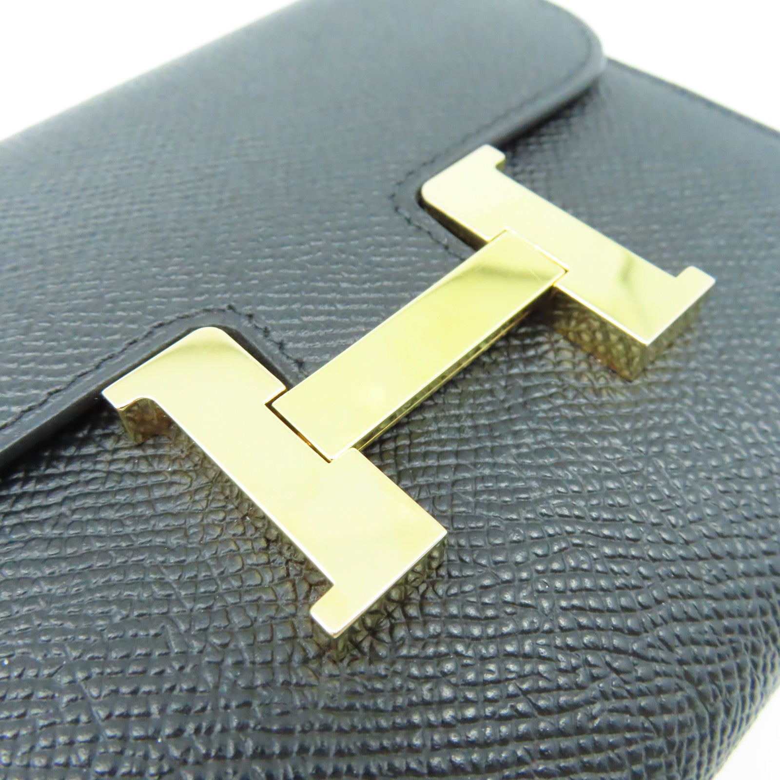 HERMES Epsom皮革Constance Wallet金扣短錢包Noir黑色