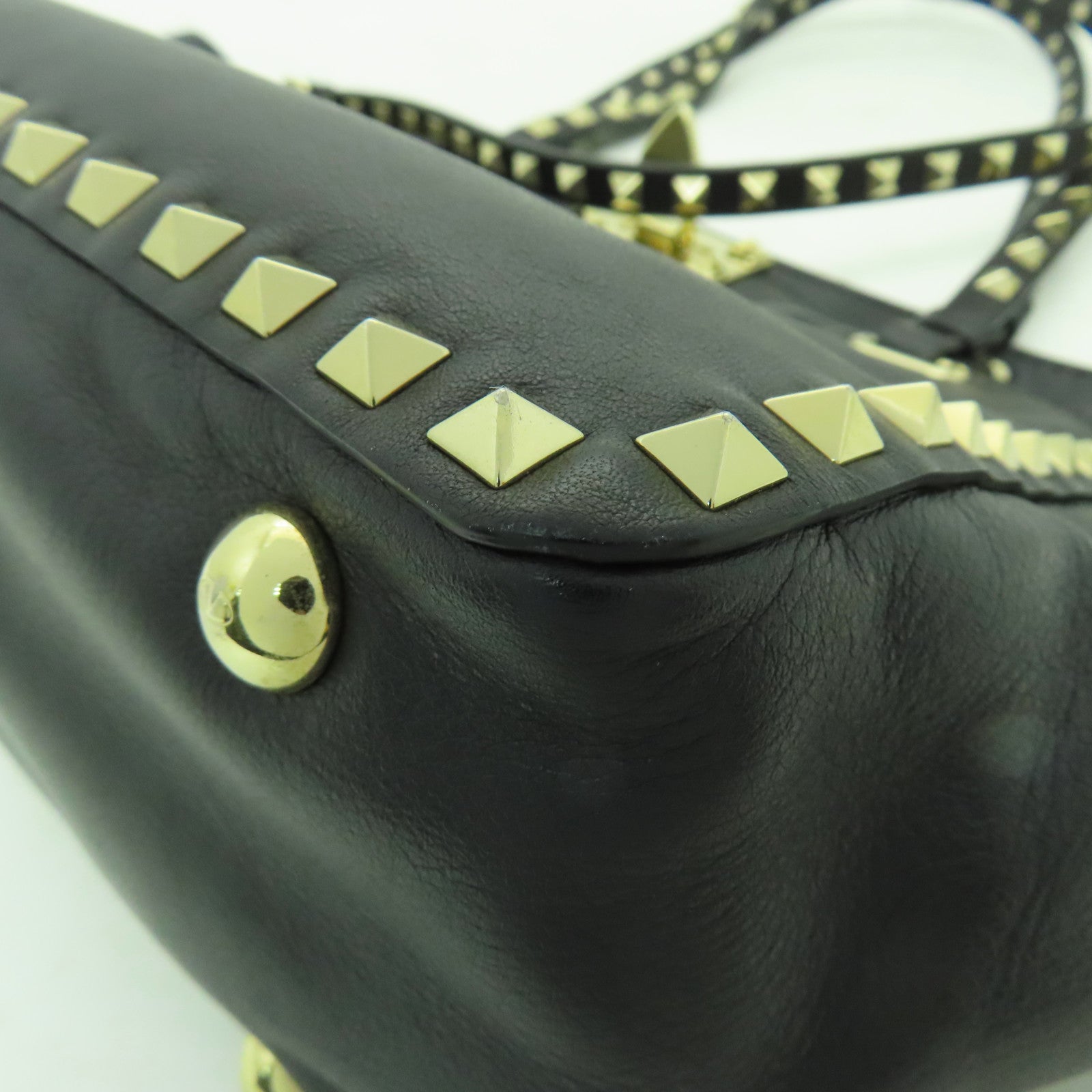 Valentino 牛皮皮革Tote Bag金扣手挽肩背兩用袋黑色