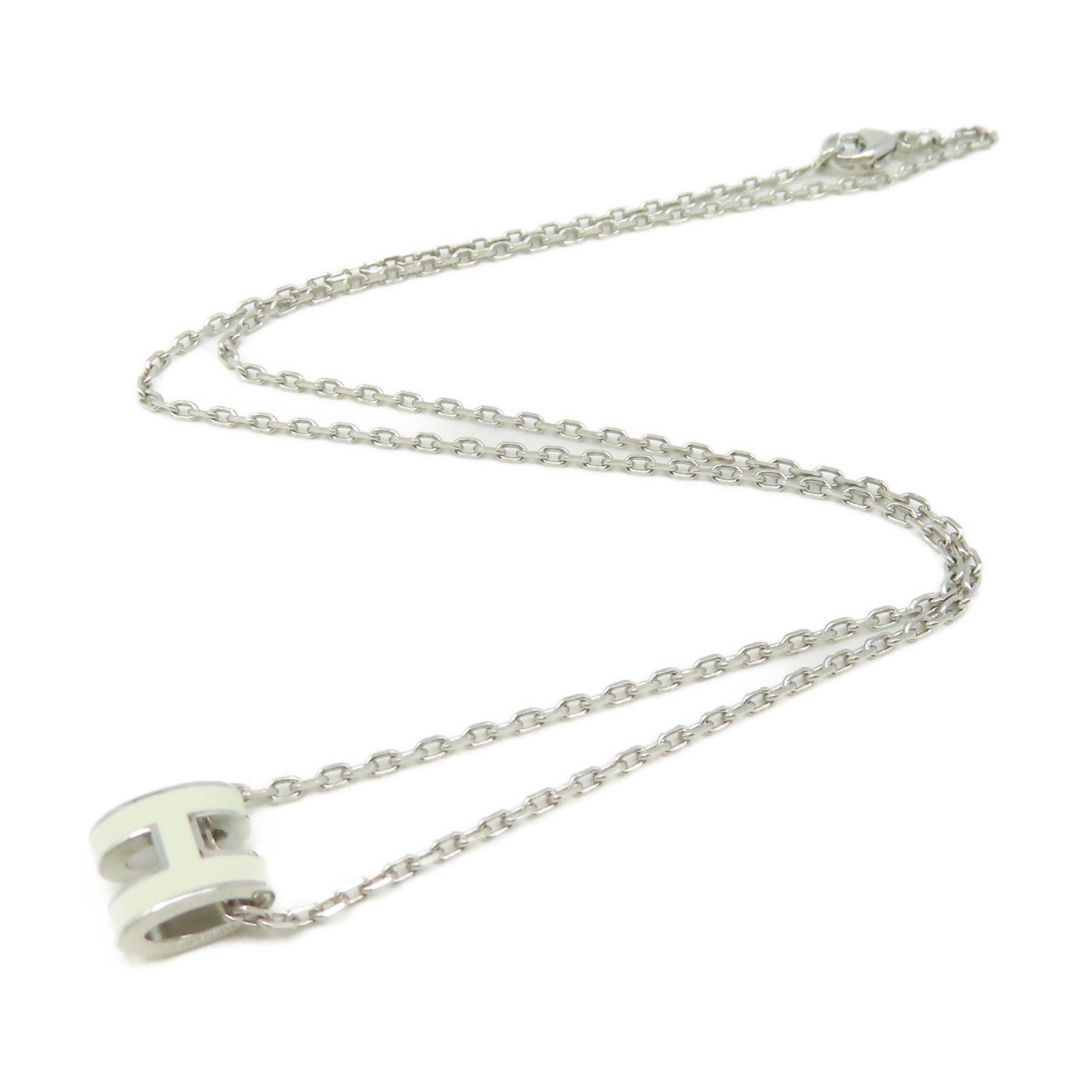 HERMES 金屬Mini Pop H Necklace項鏈白色/銀色