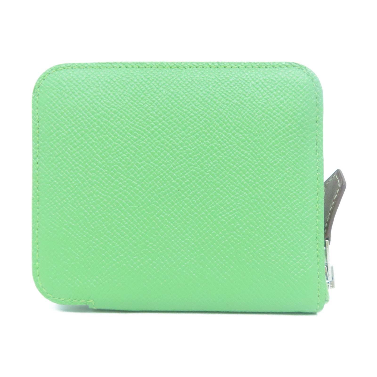 HERMES Epsom皮革Silk In Wallet銀扣錢包Vert Criquet蟋綠/牛油果/酪梨綠色