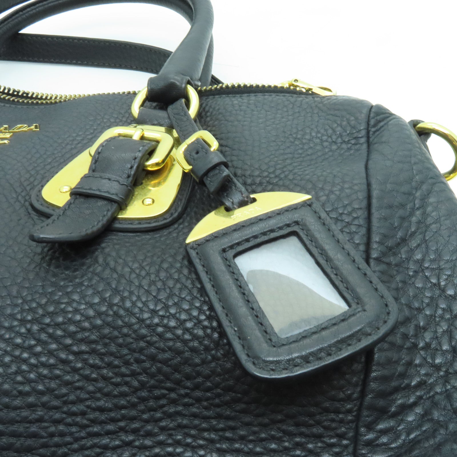 PRADA 牛皮皮革Shoulder Bag金扣肩背袋黑色