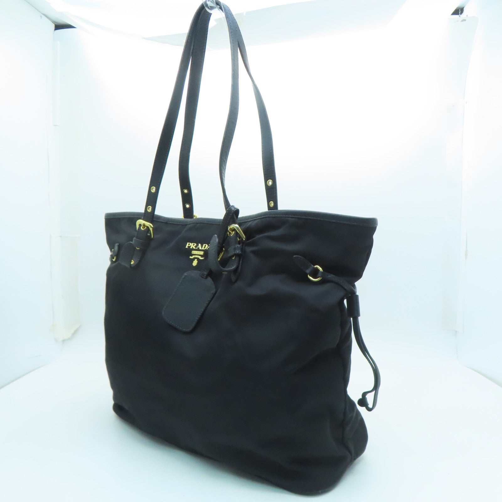 PRADA 尼龙Tote Bag金扣手挽肩背两用袋黑色