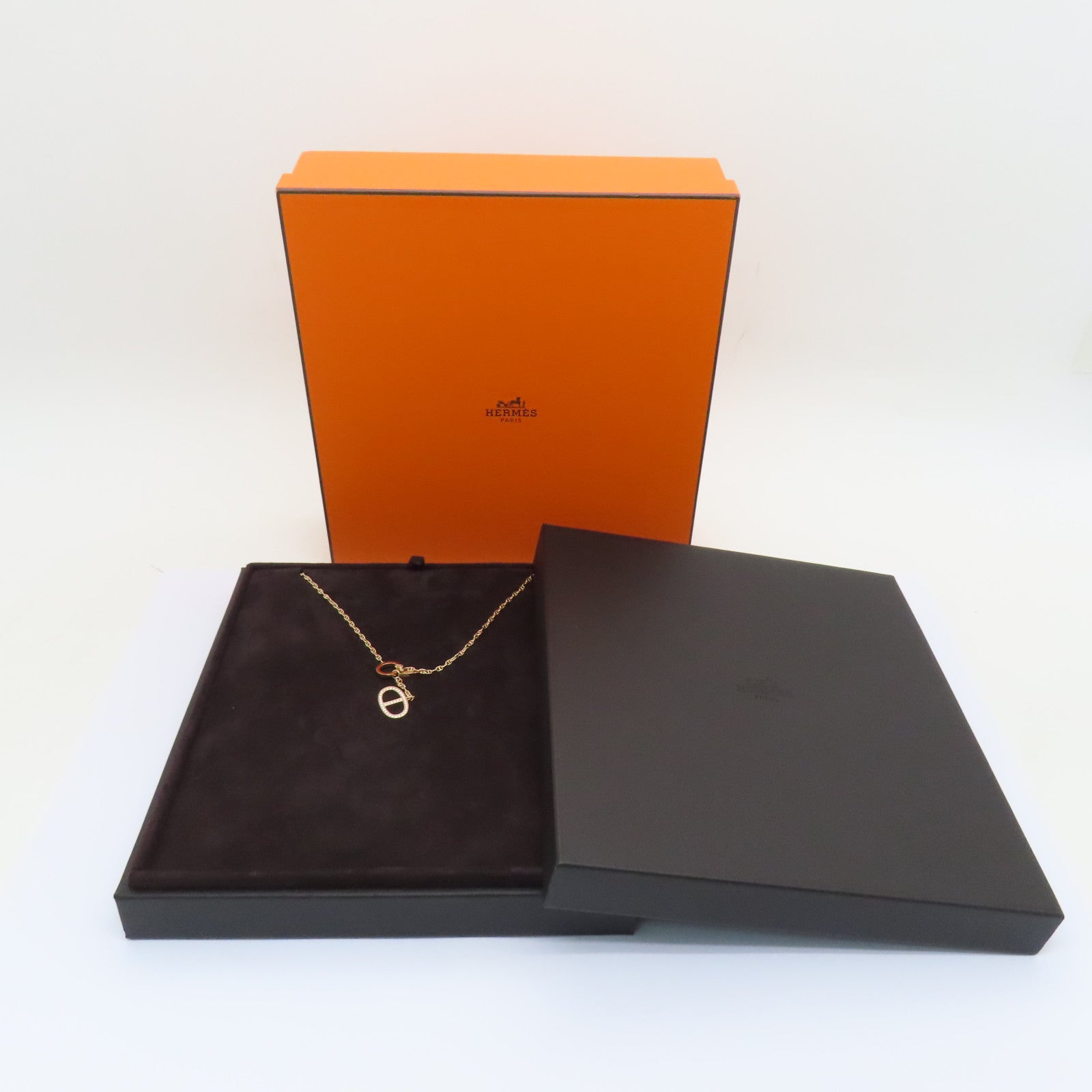 HERMES 【激減優惠】18K玫瑰金Chaine D ancre Necklace 0.30ct鑽石項鍊