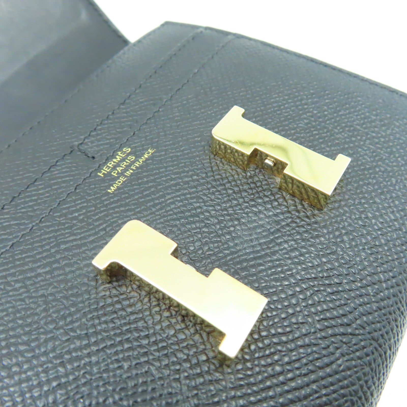 HERMES Epsom皮革Constance Wallet金扣短錢包Noir黑色
