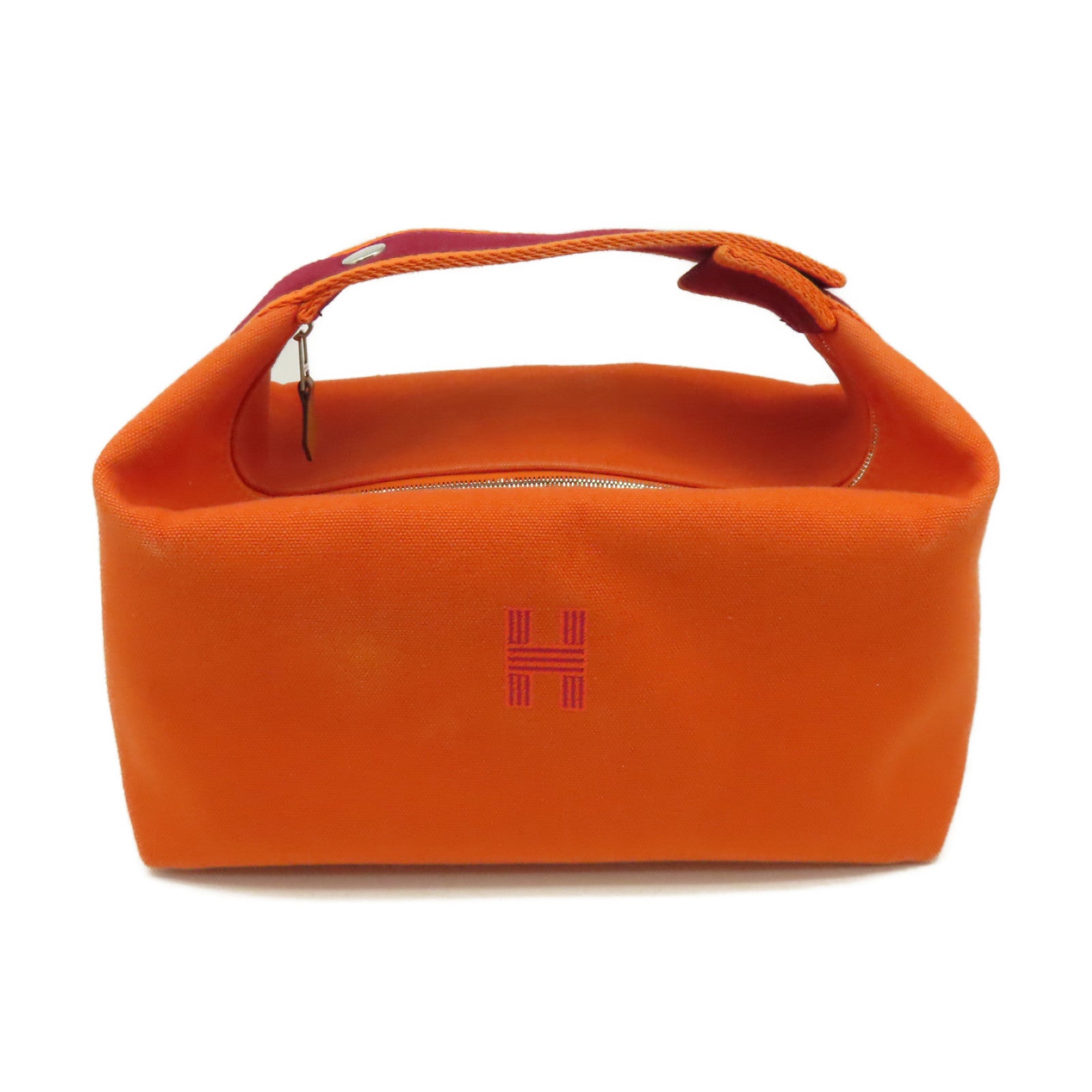 HERMES 【激減優惠】帆布Bride-a-Brac Hand Bag銀扣手挽袋橙色