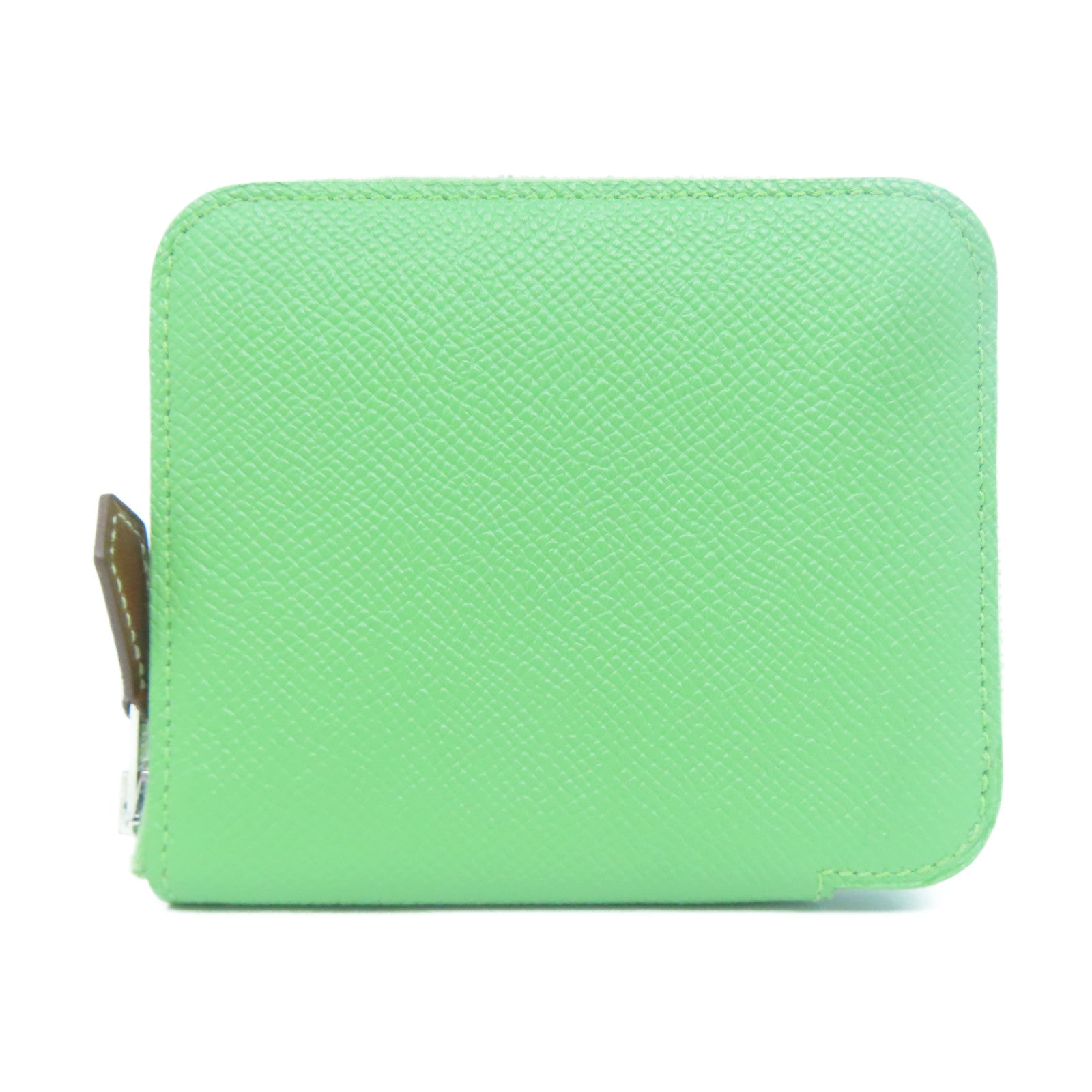 HERMES Epsom皮革Silk In Wallet銀扣錢包Vert Criquet蟋綠/牛油果/酪梨綠色