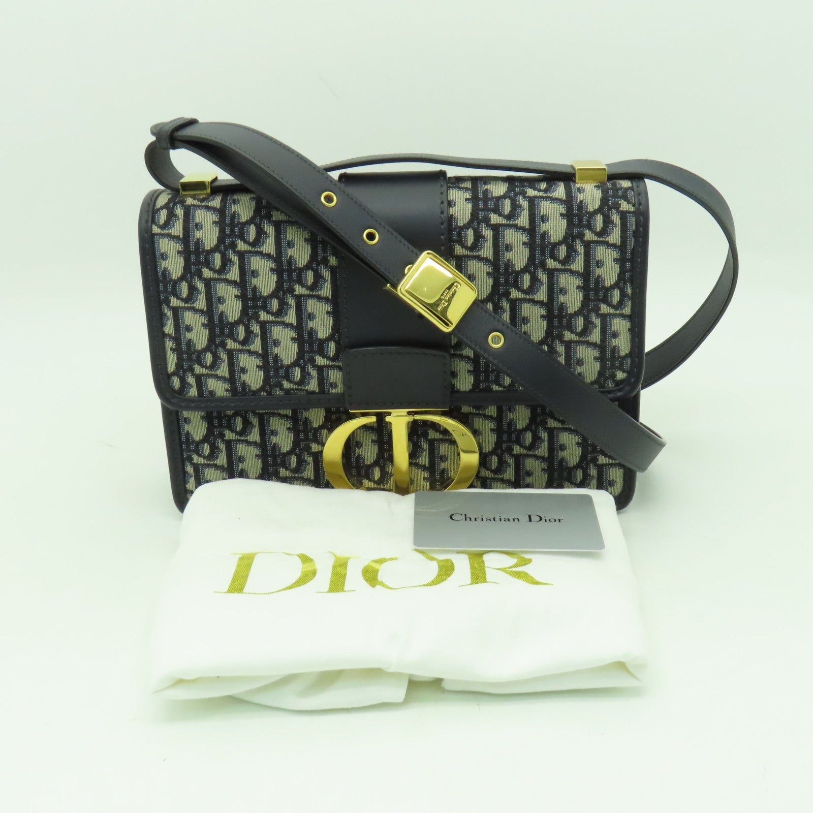 Dior 帆布30 Montaigne金扣肩背袋藍色