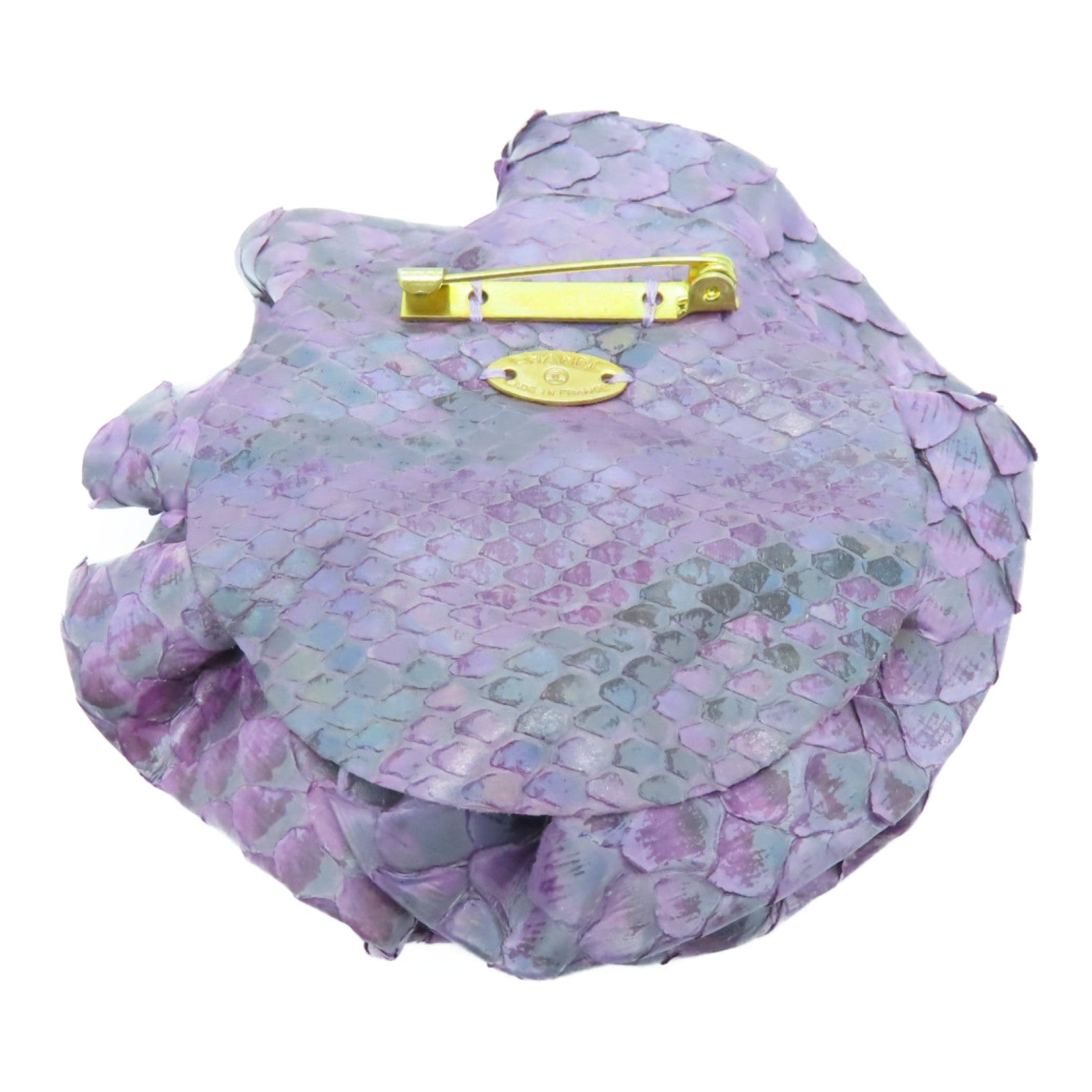 CHANEL Leather Brooch Gold Buckle Brooch Purple