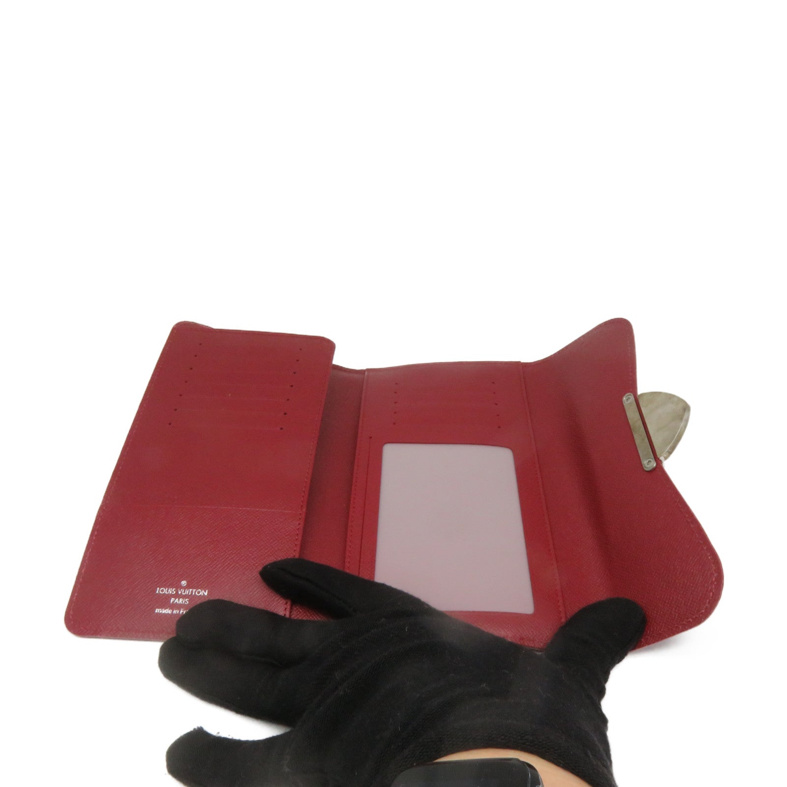 LOUIS VUITTON Epi Long Wallet silver buckle long wallet wine red