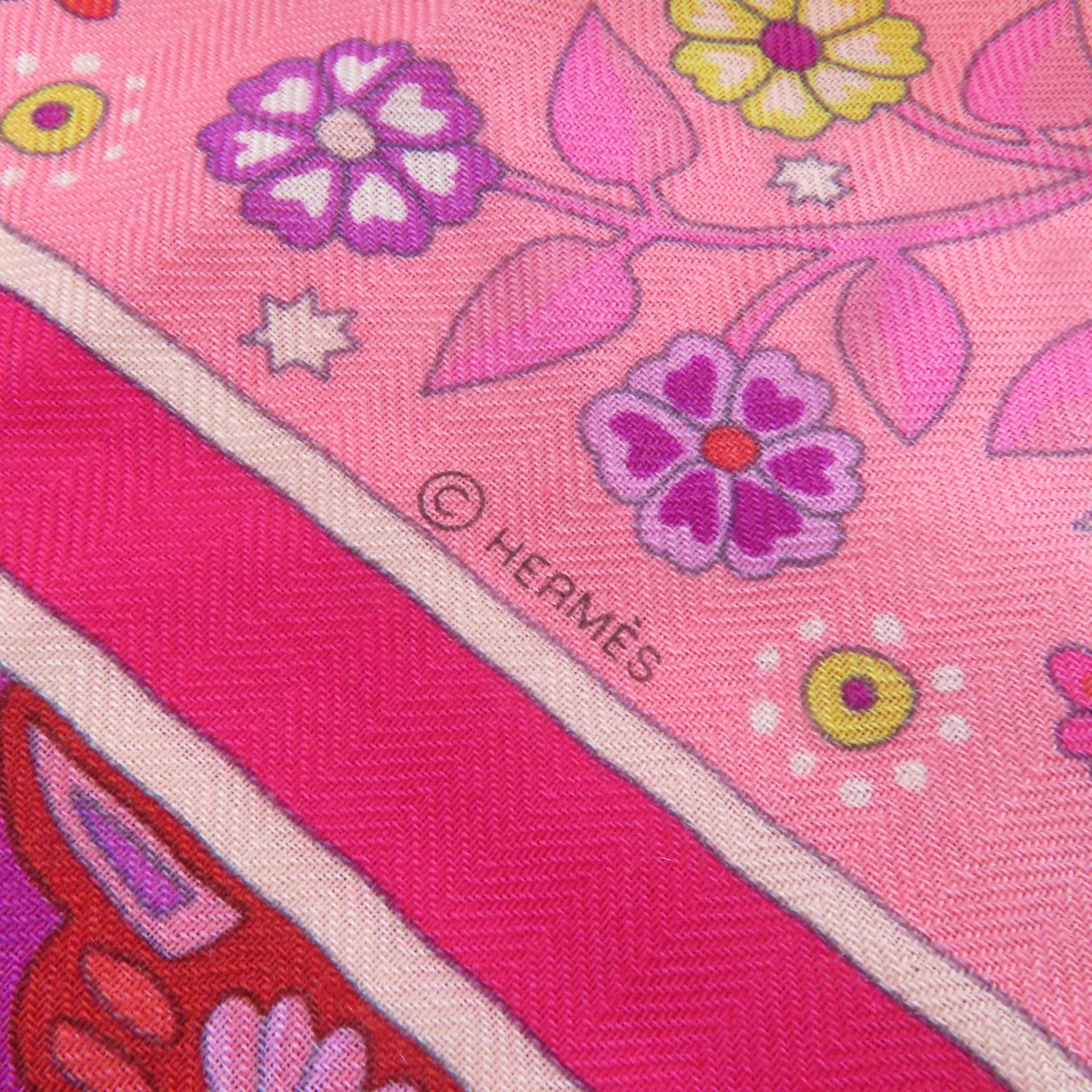 HERMES 羊絨/絲質Scarf 140x140絲巾粉紅色/彩色