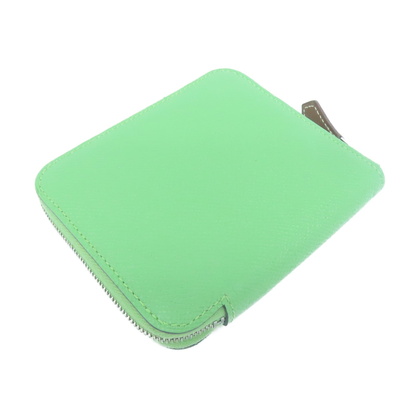 HERMES Epsom皮革Silk In Wallet銀扣錢包Vert Criquet蟋綠/牛油果/酪梨綠色