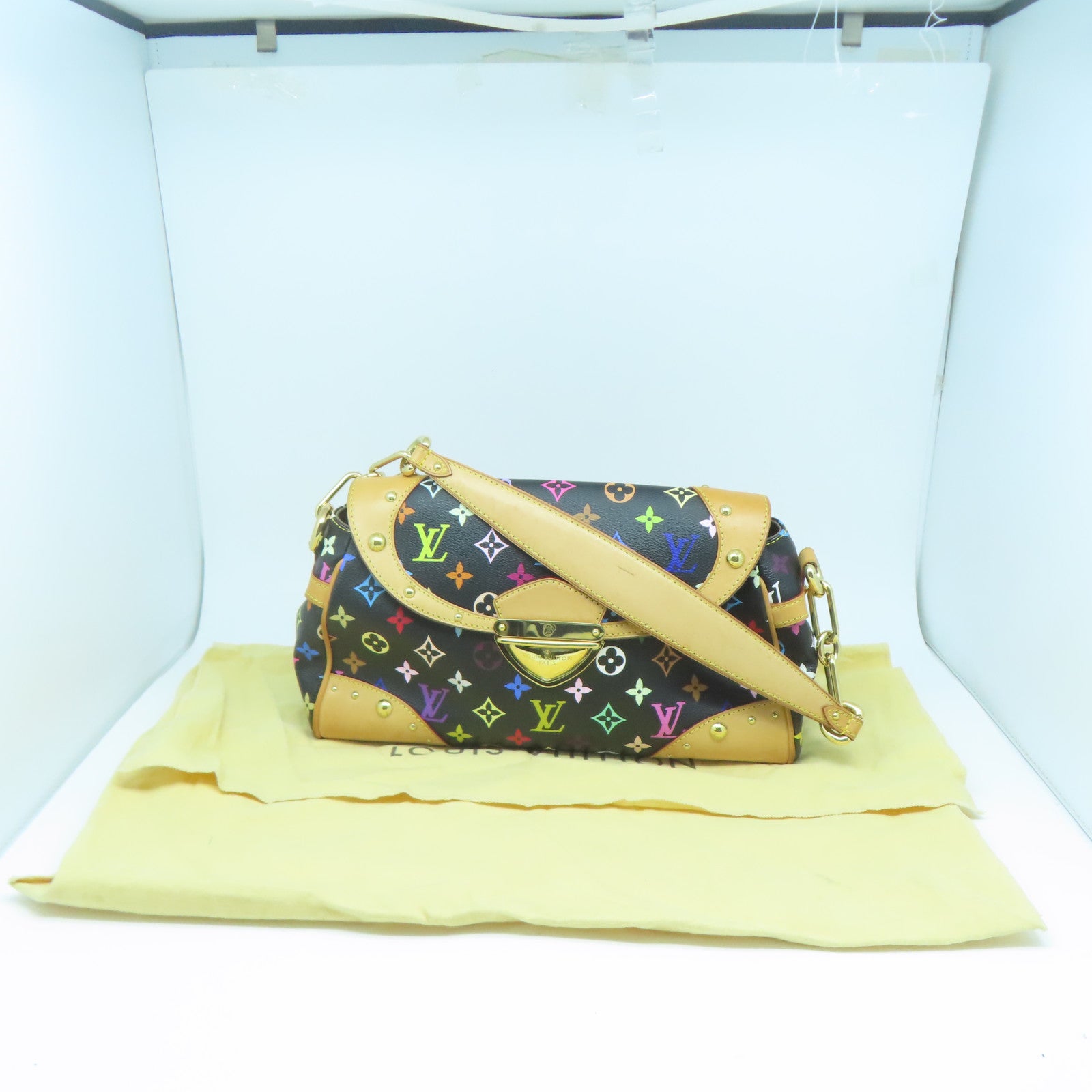 LOUIS VUITTON Monogram Multi Beverly MM金扣肩背袋黑色/棕色