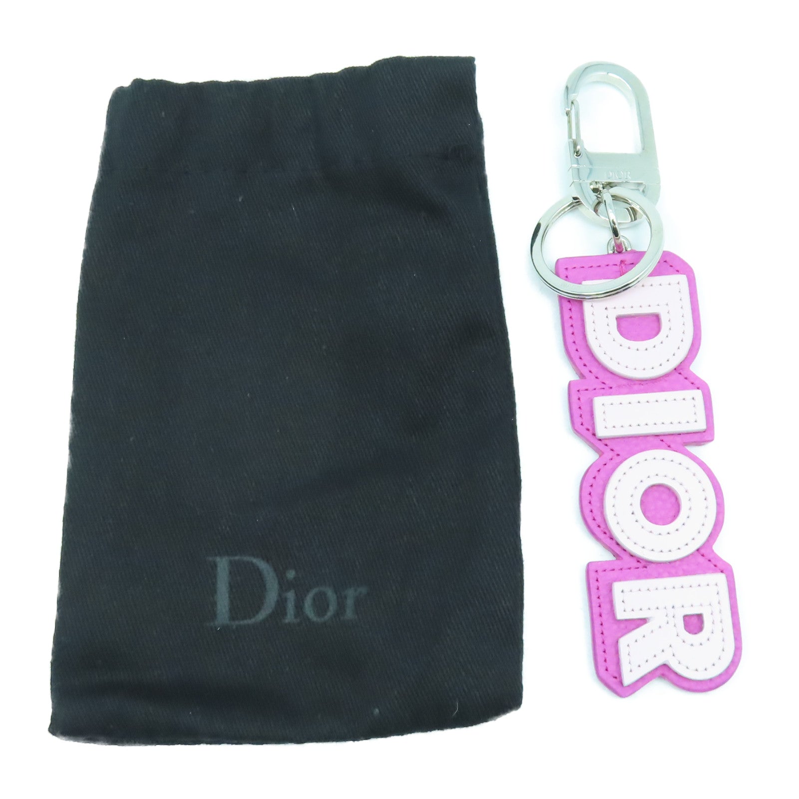 Dior 皮革Key Ring銀扣鑰匙圈粉紅色